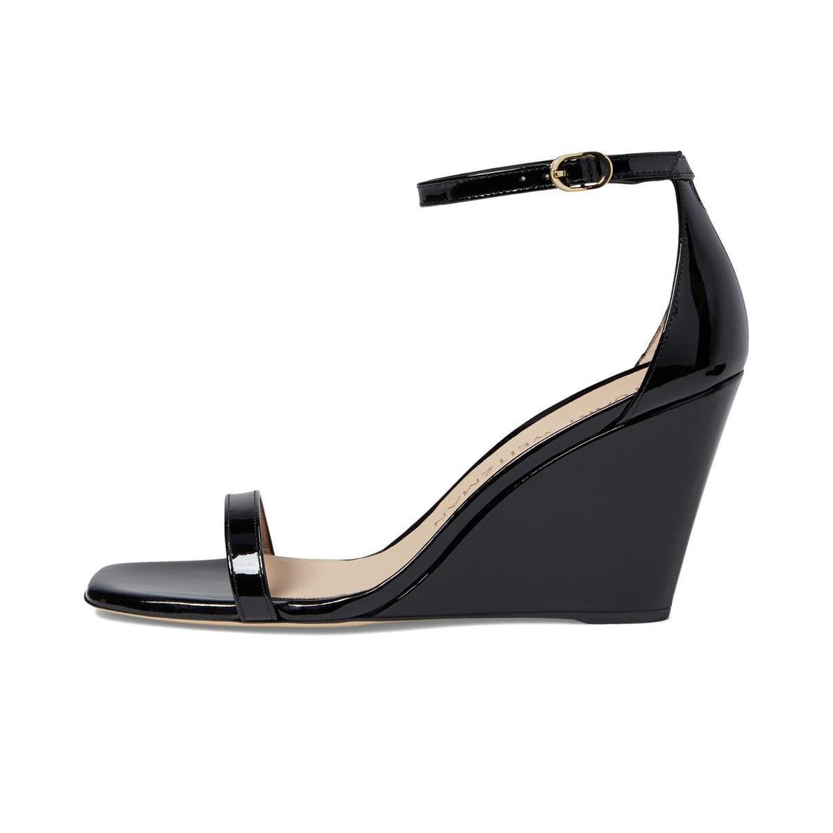 STUART WEITZMAN NUDISTCURVE 85 Wedge Black Leather Sandal 9 B