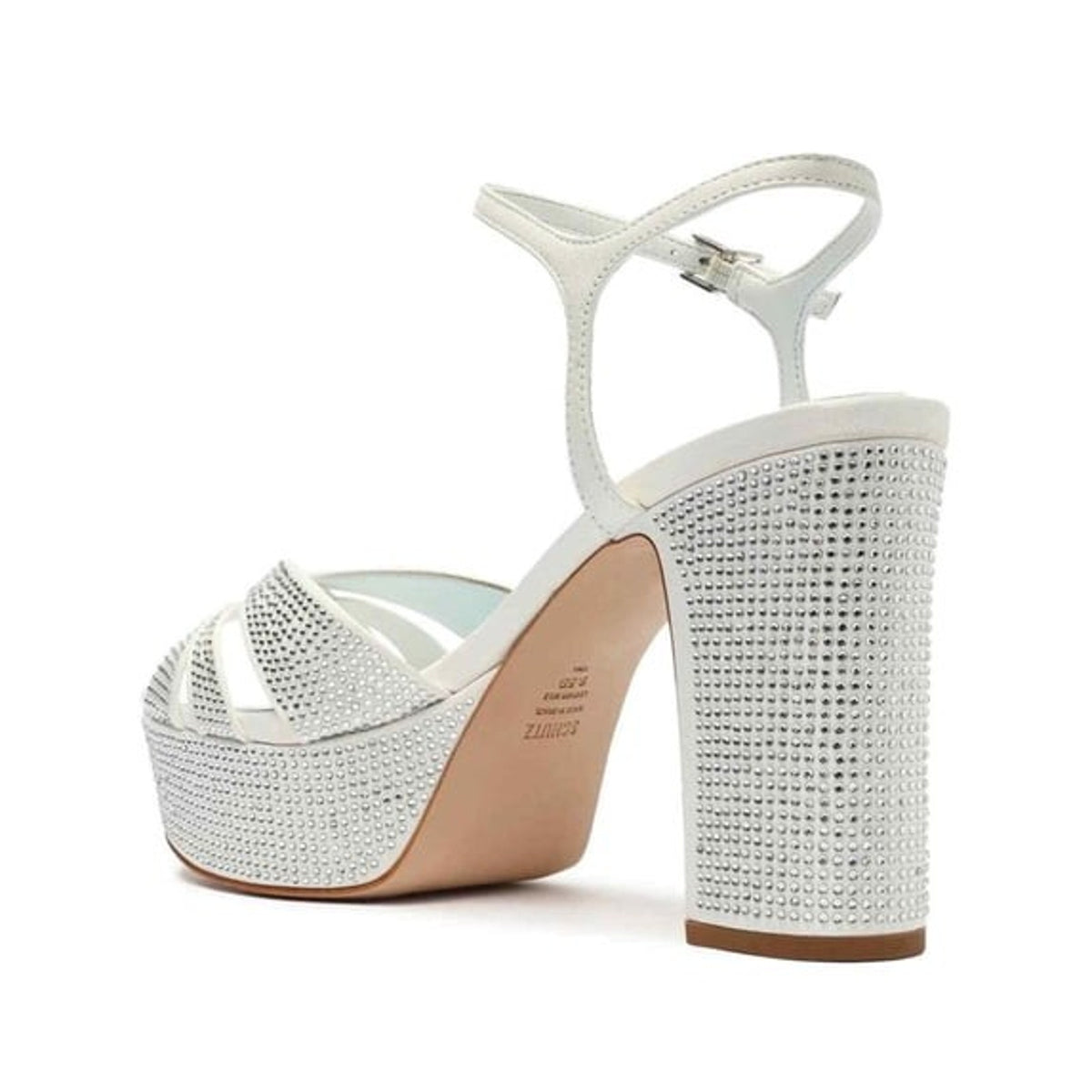 Schutz Keefa Crystal White Ankle Strap Open Toe Block Heel Platform Sandals 8.5M