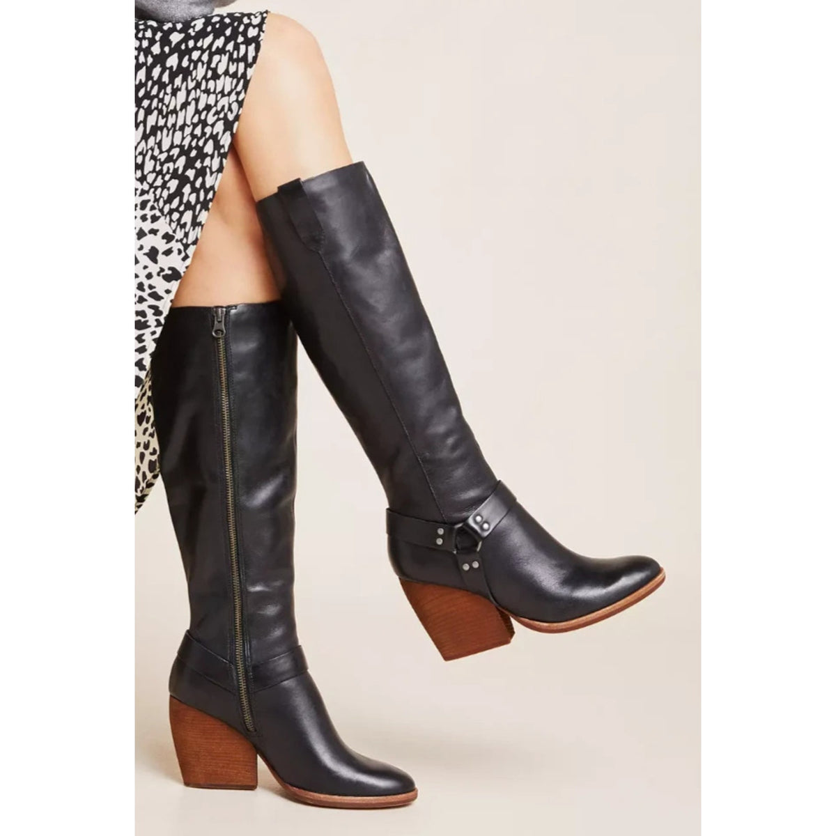 KORK EASE Lett Women's Tall Buckle Boots Black Leather 8.5 M