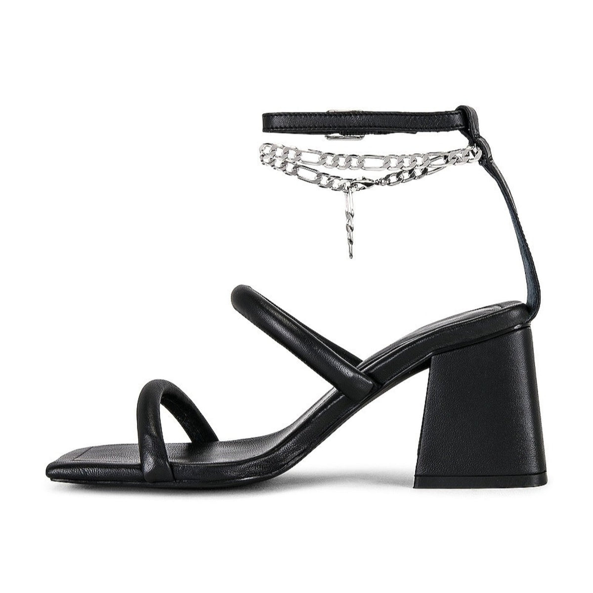 New Free People Parker Chain Heel Sandals, Black Leather Size 8.5