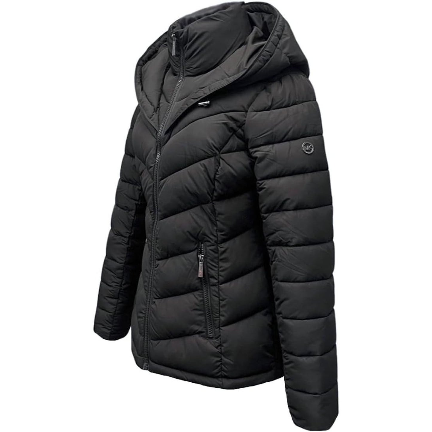 MICHAEL Michael Kors Hooded Packable Down Puffer Jacket Coat Zip Front Black M