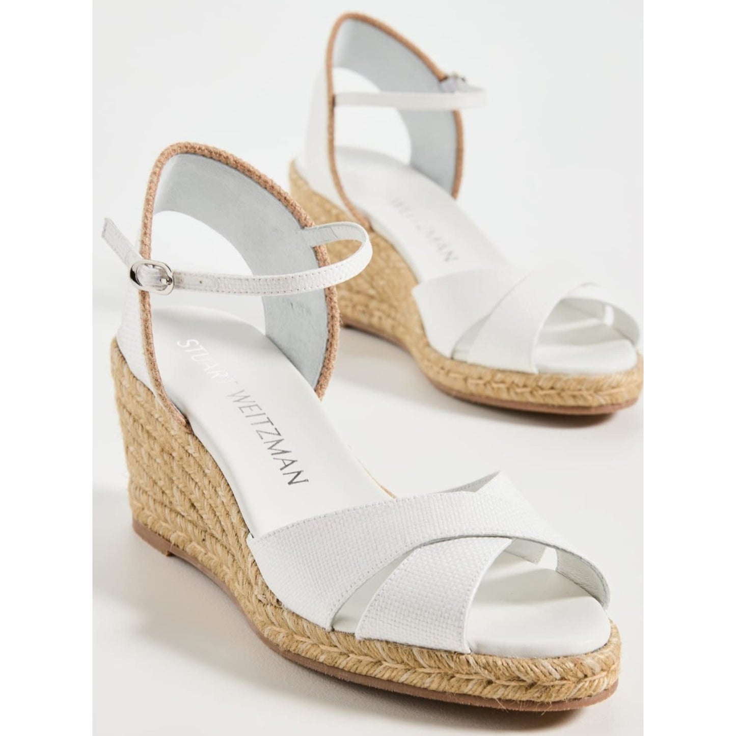 STUART WEITZMAN Mirela II cutout canvas espadrille wedge sandals White 8.5 B