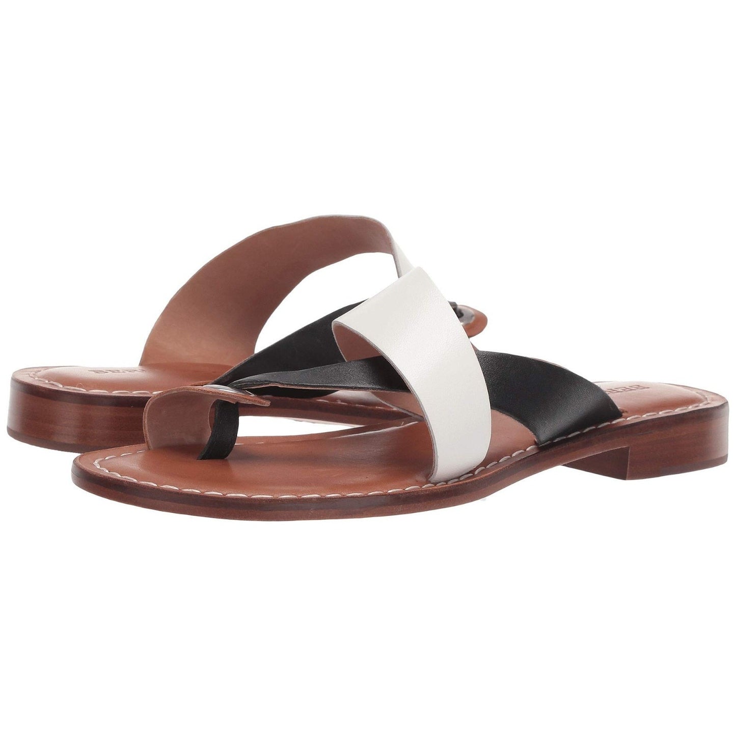 Bernardo Tia Cross Leather Sandal White Black Luggage Size 8.5 M