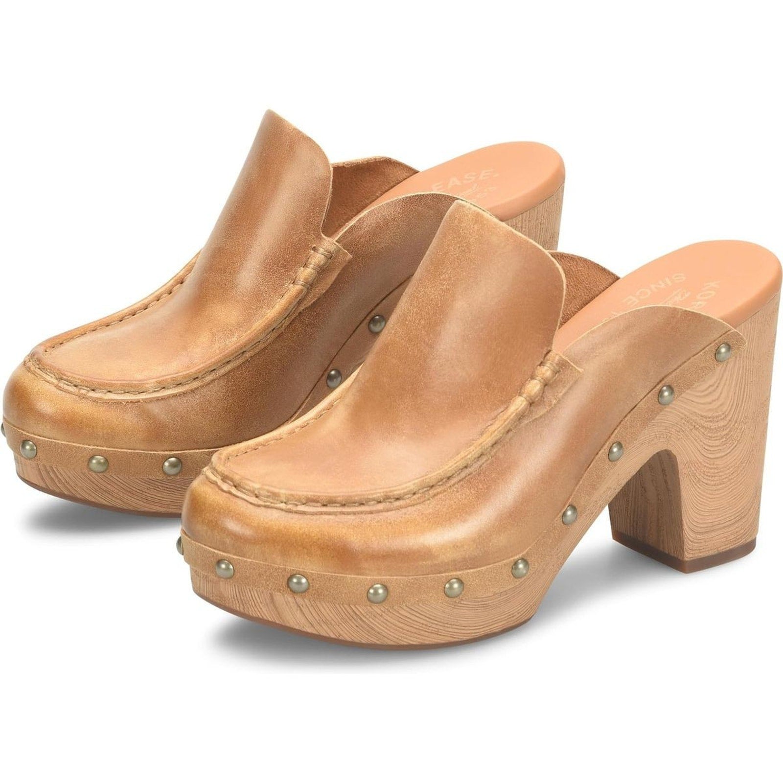 KORK-EASE Women's Spencer Clog - Riveted Trim, Faux Wood Heel Tan, 10M US Kork-Ease