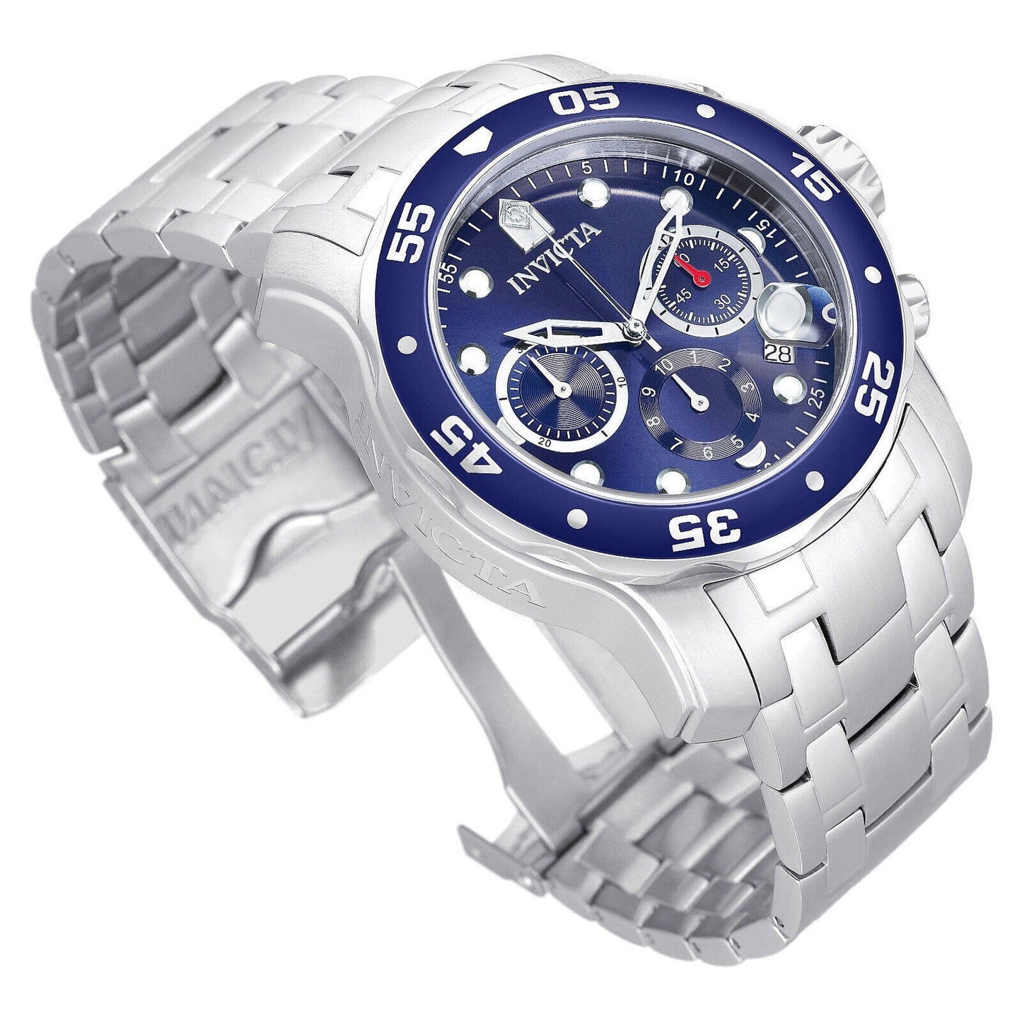 Invicta Men'S Pro Diver Collection Chronograph Watch BLUE DIAL Silver Tone 200M Invicta