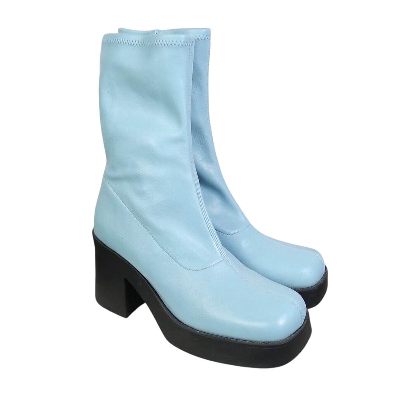 Steve Madden Klayton Platform Boot Women Size 8.5 Sky Blue Chunky Heel Retro 70s