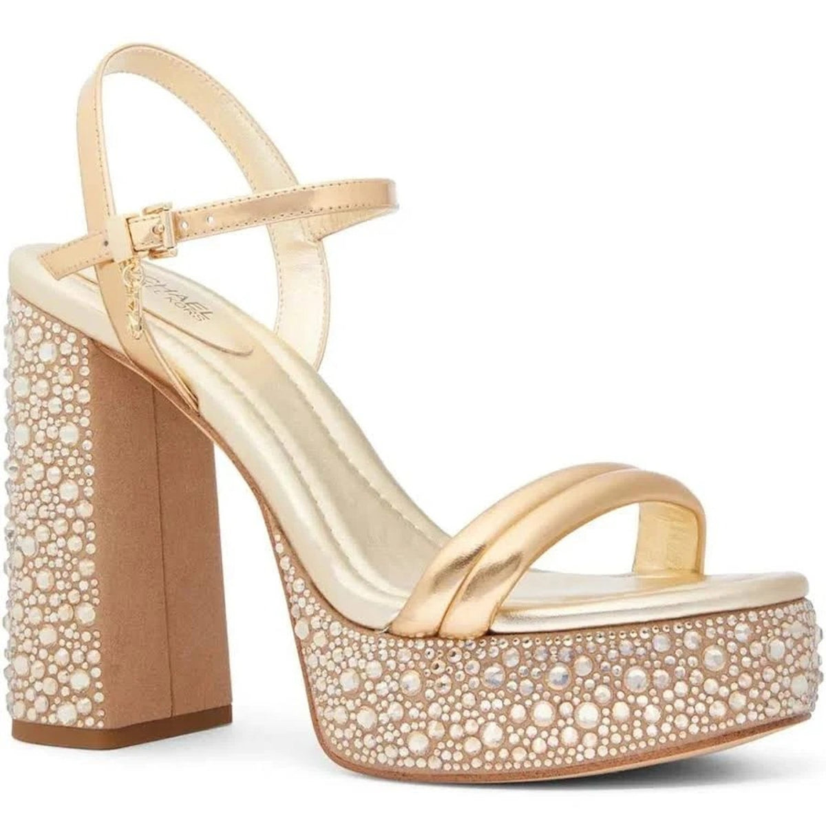 Michael Kors Laci Embellished Metallic Leather Platform Sandal Pale Gold Size 8