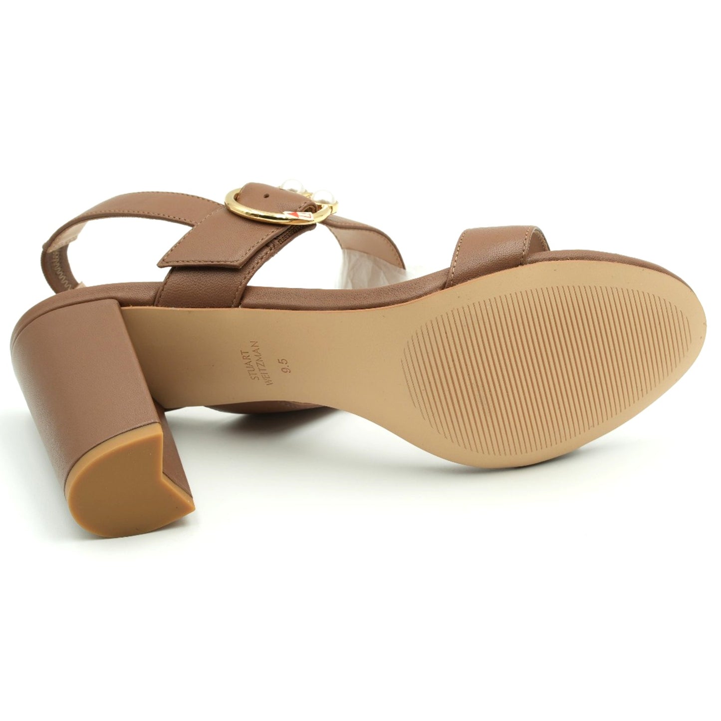 Stuart Weitzman Women's Sandal Pearlring Block 75 leather Camel size 9.5