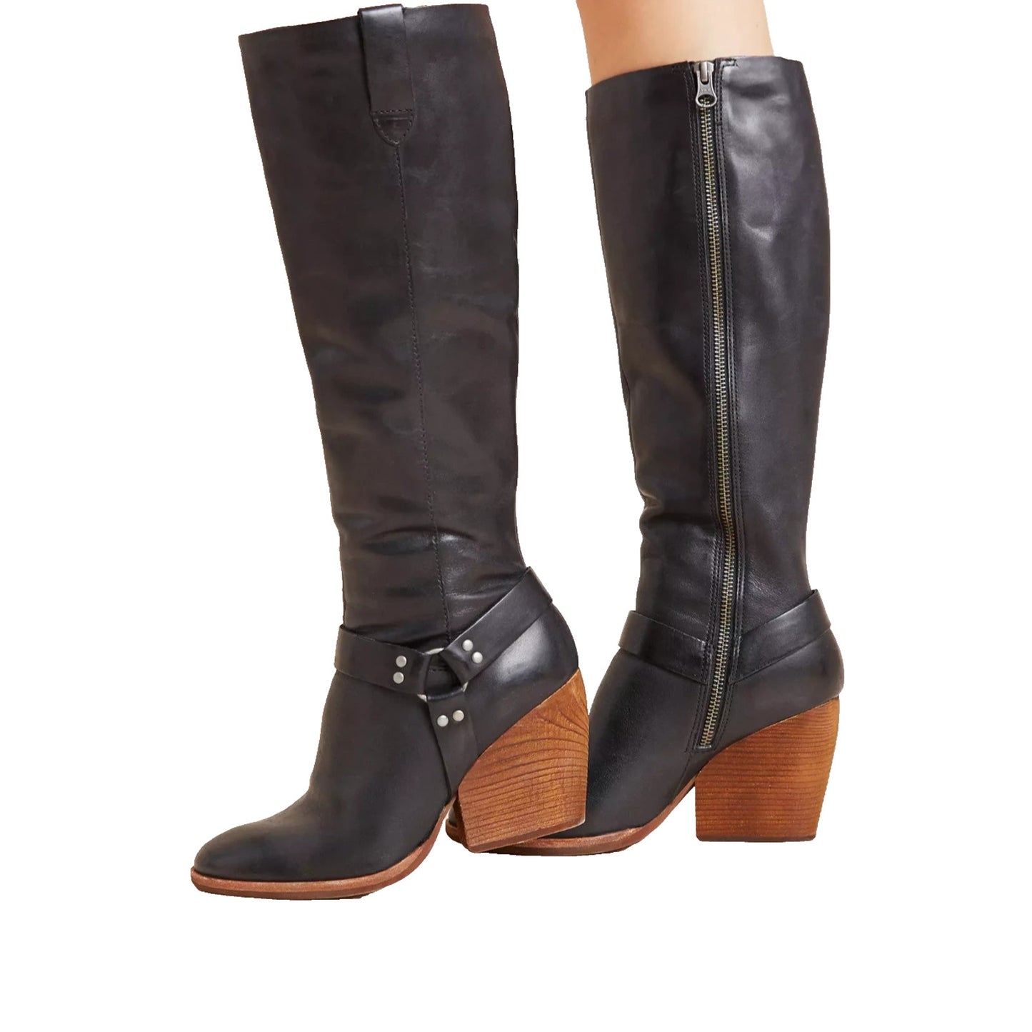 KORK EASE Lett Women's Tall Buckle Boots Black Leather 8.5 M