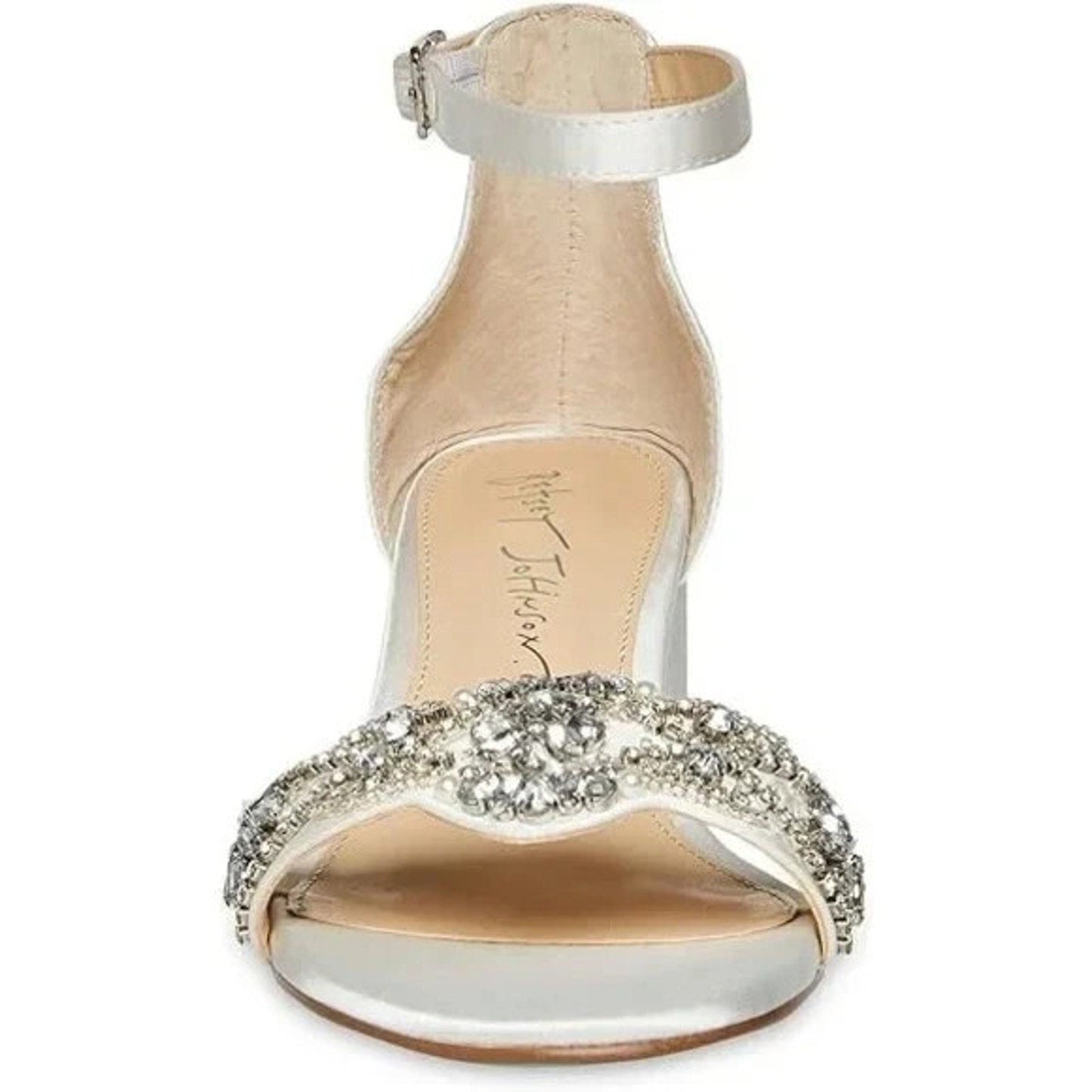 Betsey Johnson SB-Mel Block Heel Jeweled Satin Sandal Ivory Women 9M Betsey Johnson
