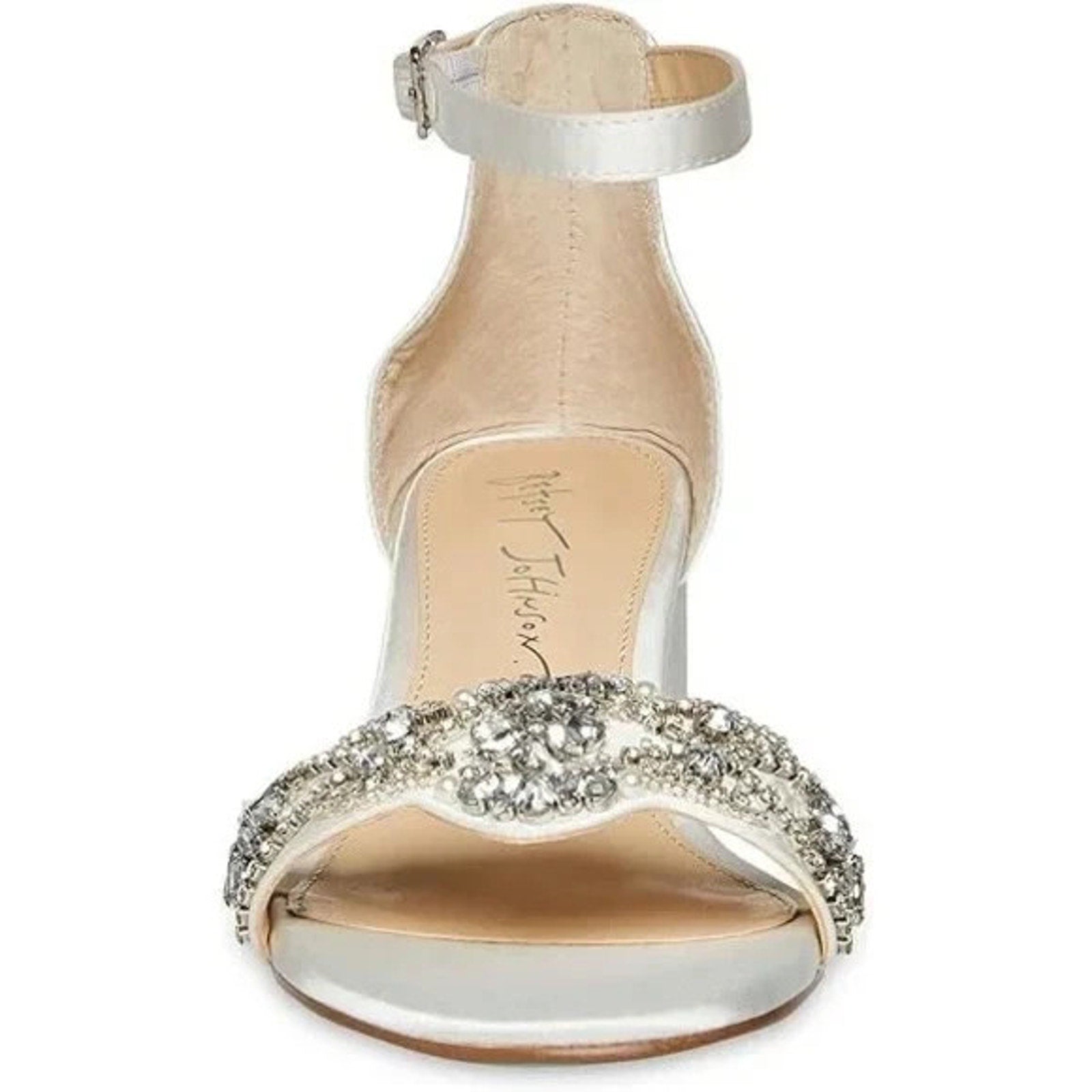 Betsey Johnson SB-Mel Block Heel Jeweled Satin Sandal Ivory Women 9M Betsey Johnson