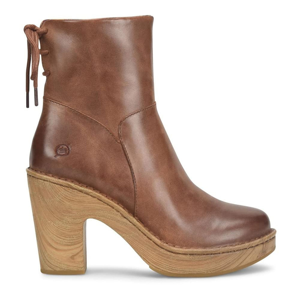 Born Capella Leather Zip Up Ankle Boot Chunky Heel Women's Sz 10 M Brown