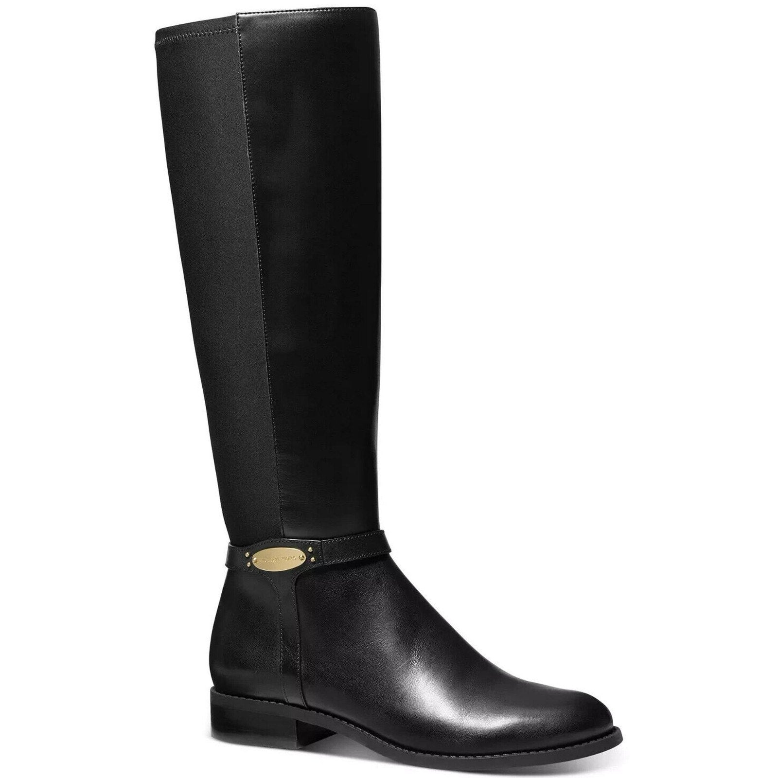 Michael Kors Women's Finley Leather and Logo Riding Boot Black Size 8.5 Michael Kors