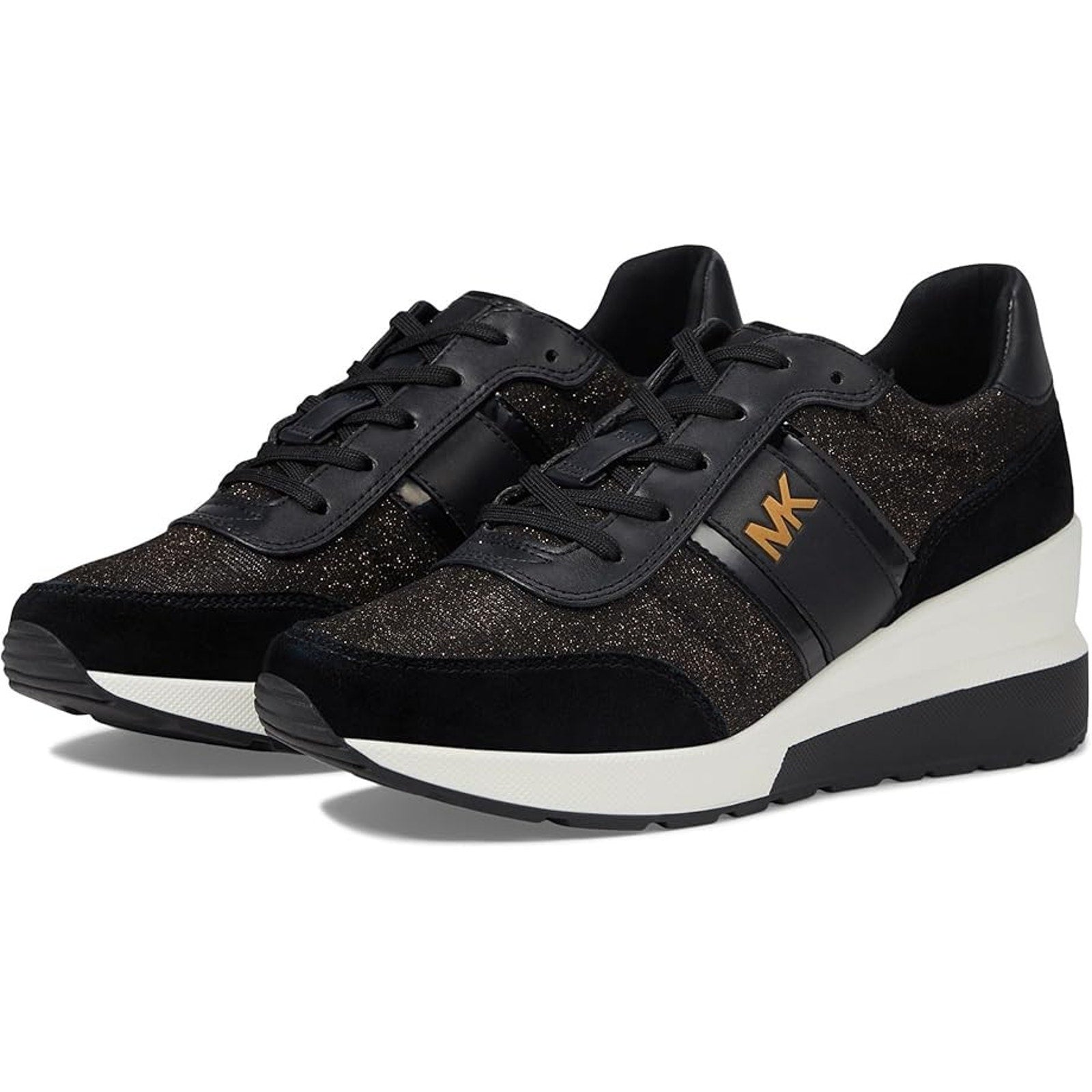 Michael Kors Women's Mabel Trainer Black Bronze Signature Glitter Lace-Up 10 M Michael Kors