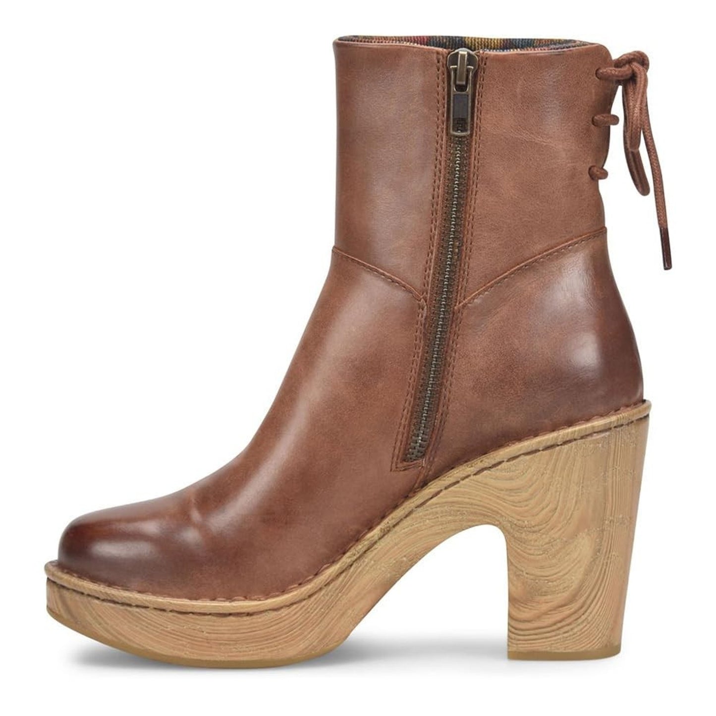 Born Capella Leather Zip Up Ankle Boot Chunky Heel Women's Sz 10 M Brown