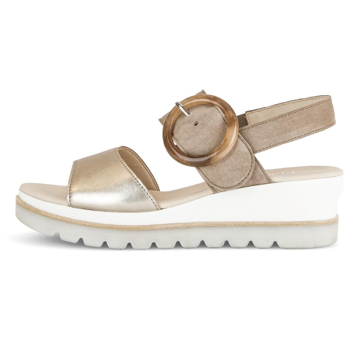 Gabor Women's 64.645 Puder Rabbit Leather Wedge Sandals Silver beige Size 8.5 M