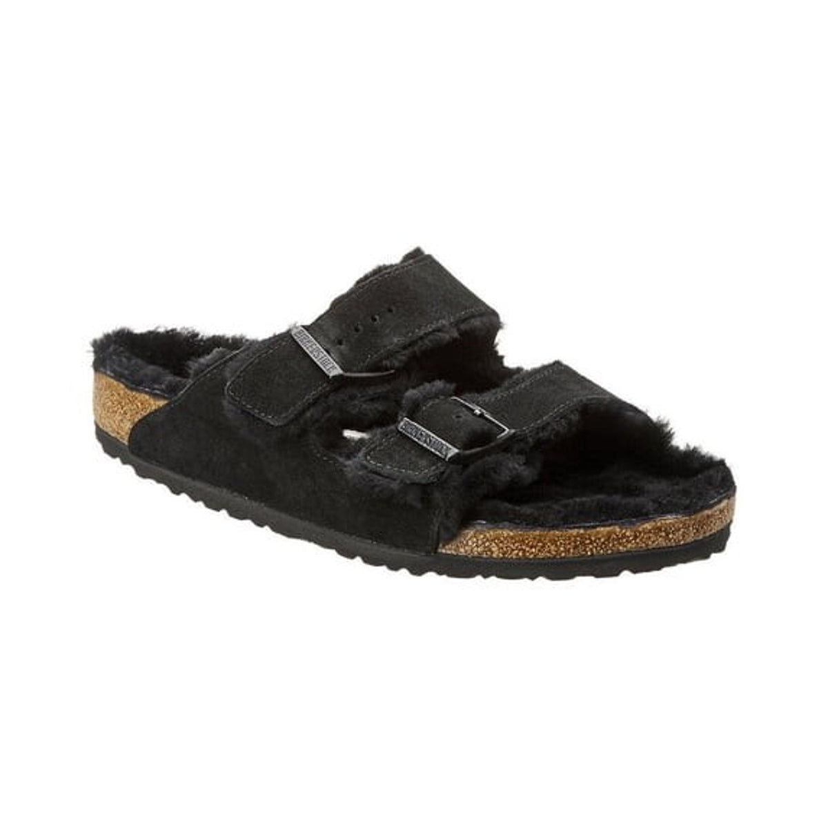 Birkenstock Arizona Sandal Black Shearling Suede Buckle Men 9 / Women 11 EU 42 N