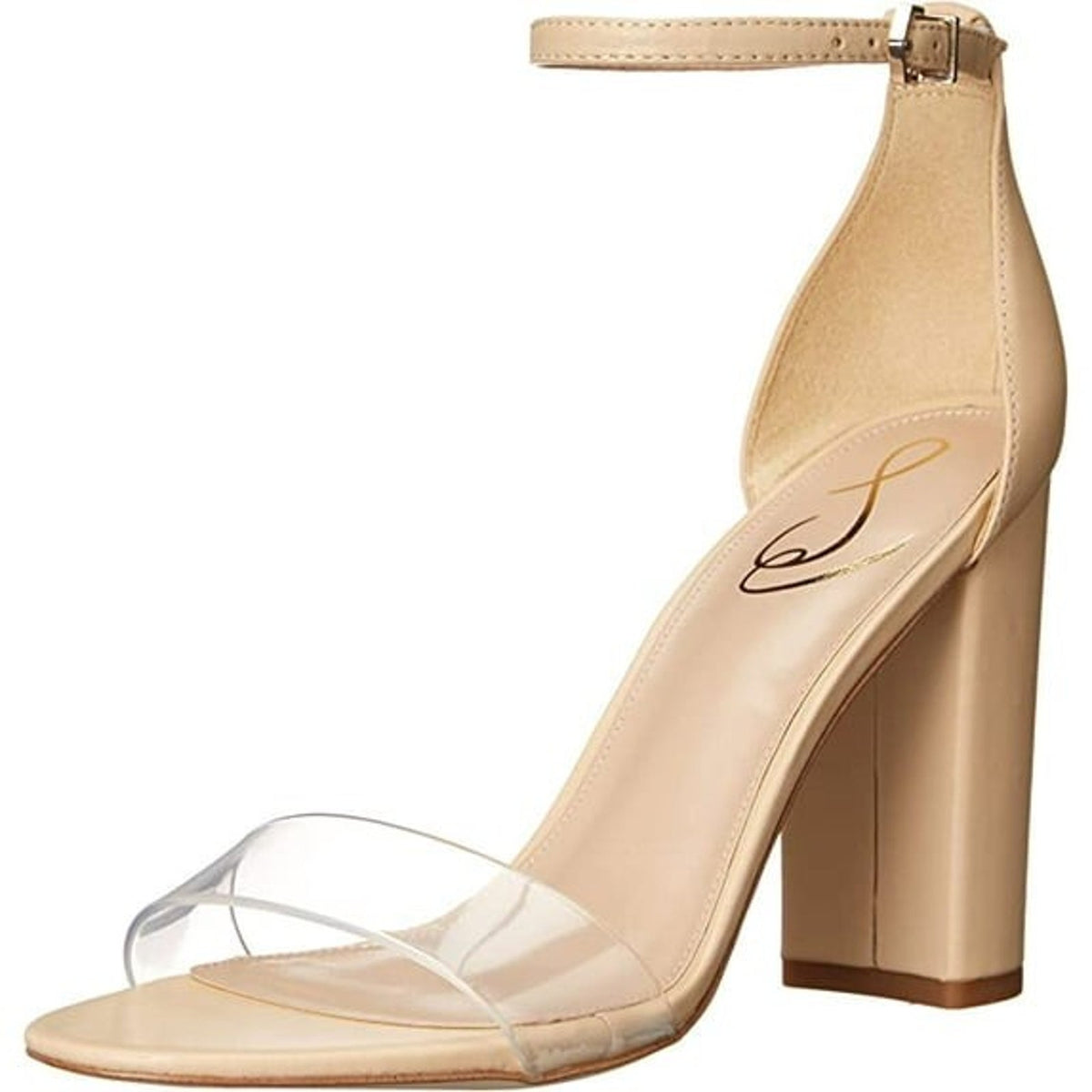 Sam Edelman Yaro Women's Block Heel Sandal Chai Latte Patent Leather Nude Heels