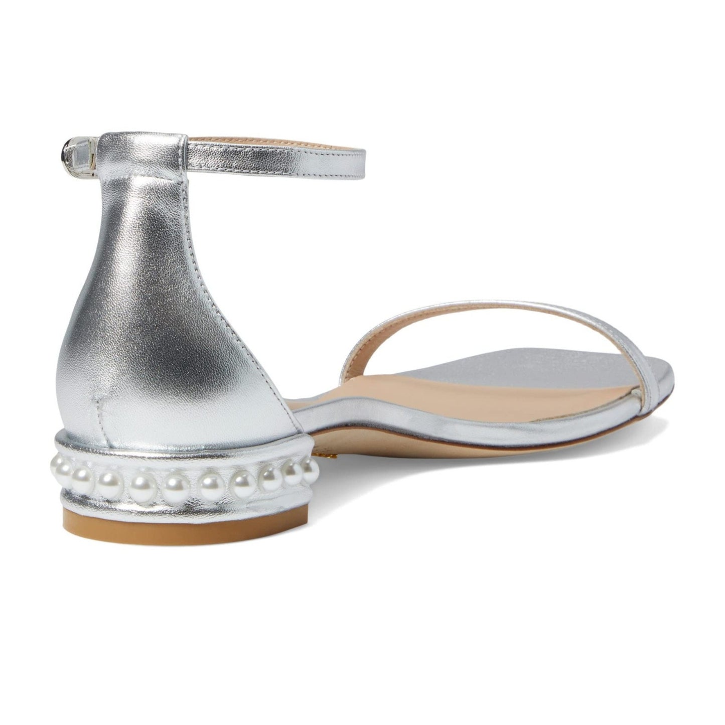 Stuart Weitzman Nudistcurve Pearl Womens Flat Sandal Platino Silver 9 B