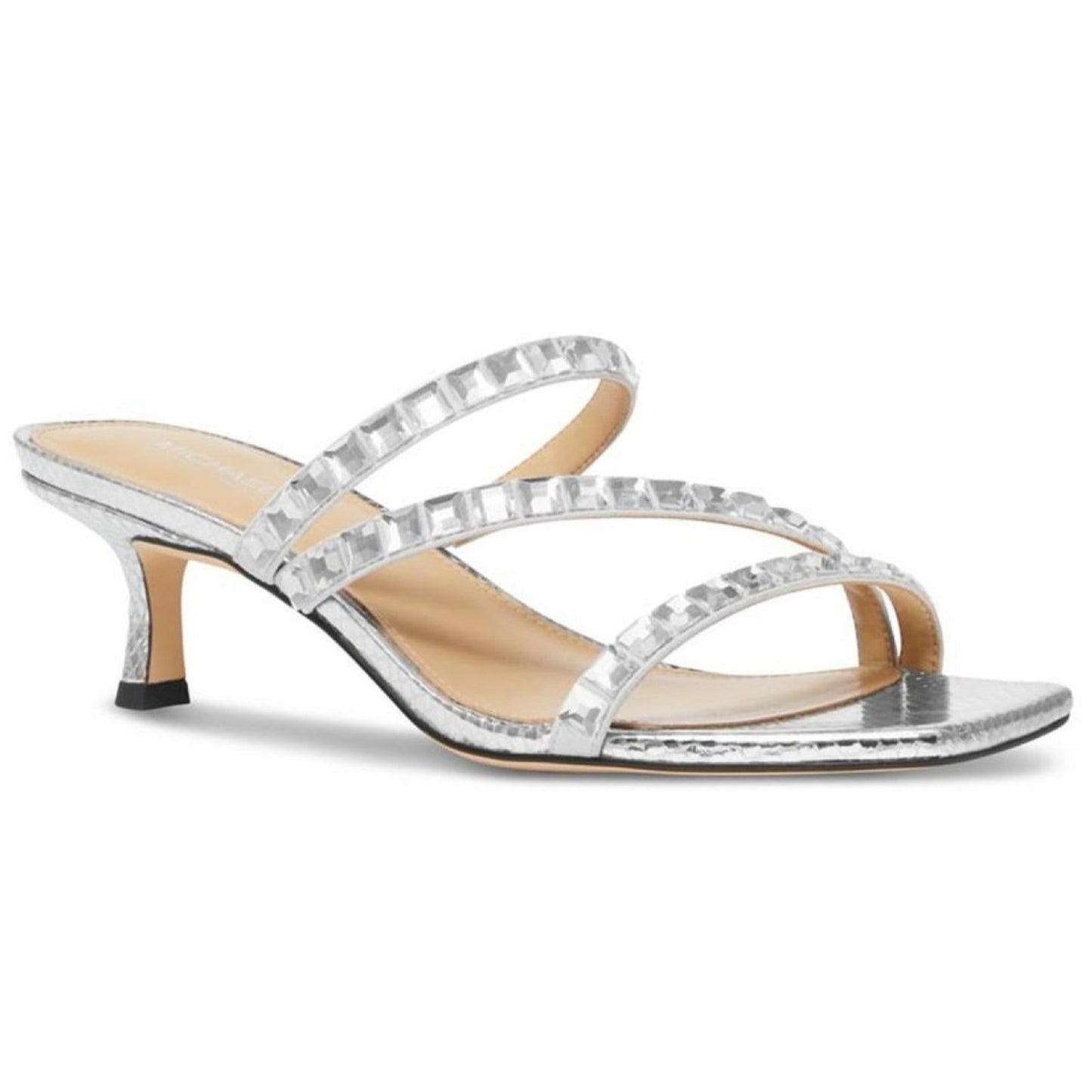 Michael Kors Women's Celia Embellished Kitten-Heel Slide Sandals Silver 8
