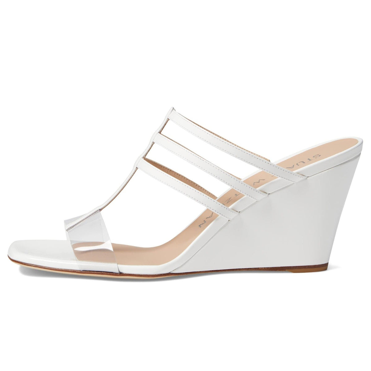 Stuart Weitzman Deco 85 Wedge Women's Sandals Clear White Leather 8.5