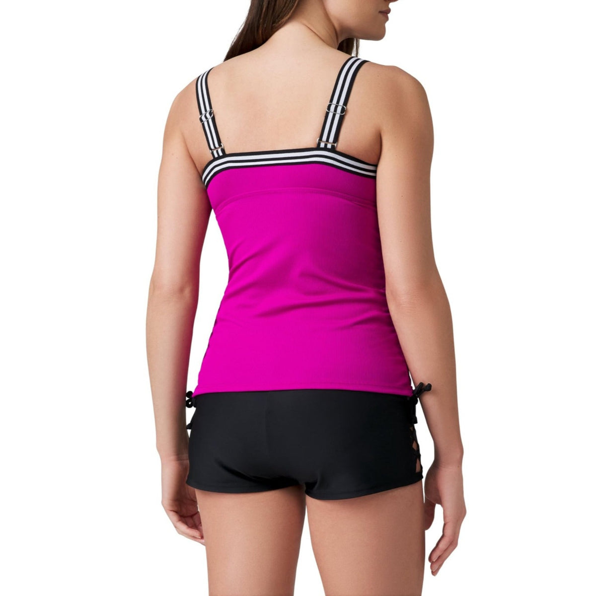 Free Country Track Stripe Tankini Swim Top Padded Magenta XL