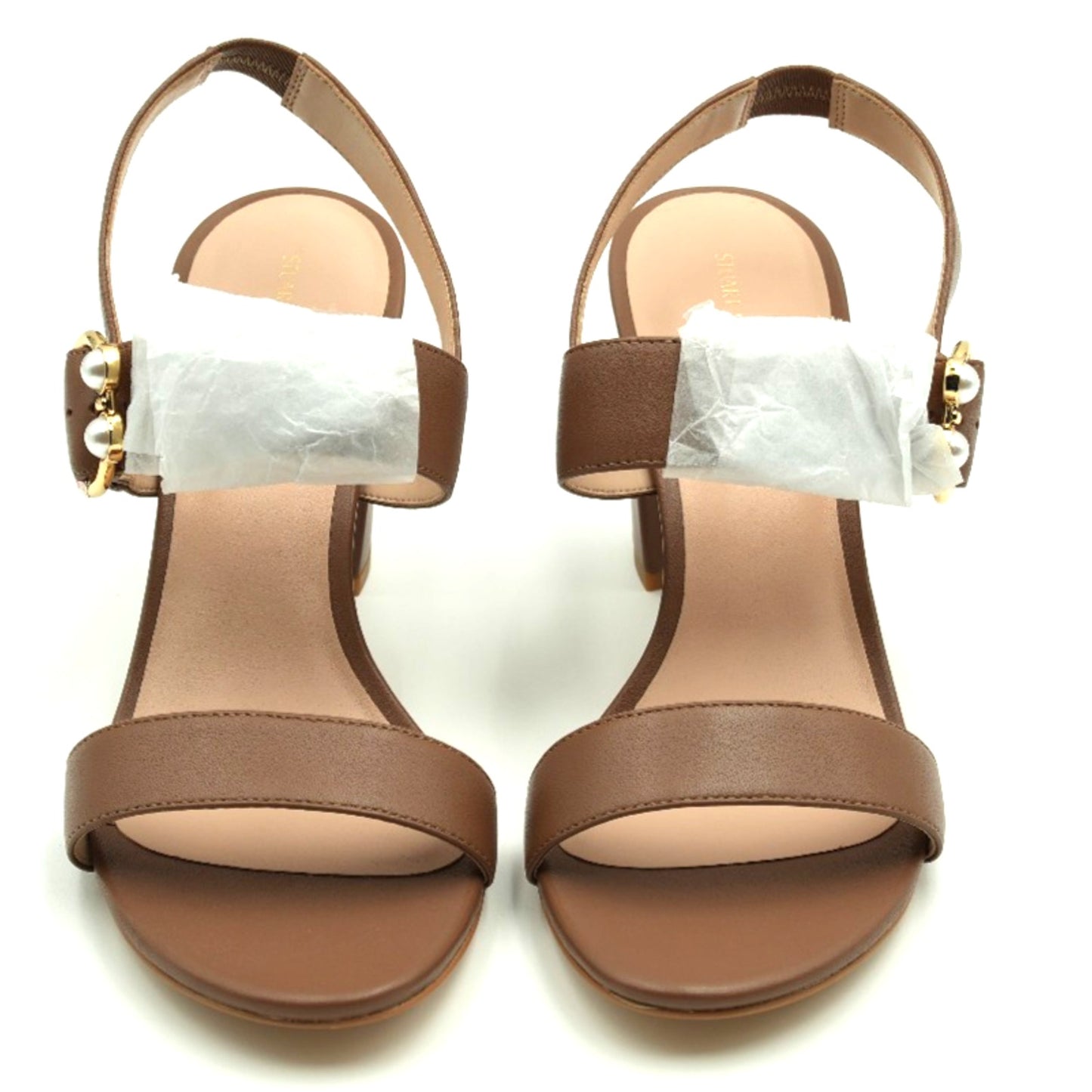 Stuart Weitzman Women's Sandal Pearlring Block 75 leather Camel size 9.5