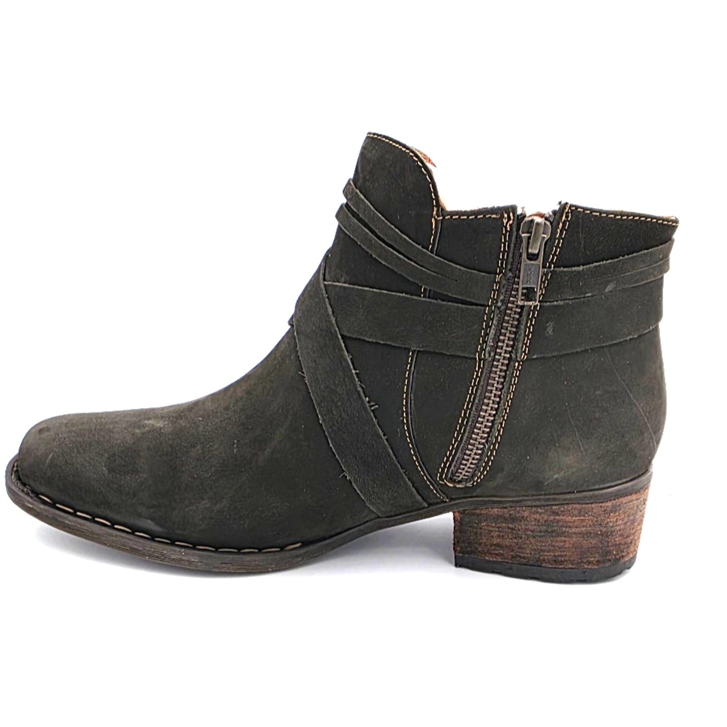 Born Montilla Womens 11 M Green Nubuck Leather Ankle Booties Tassel Strap Zip