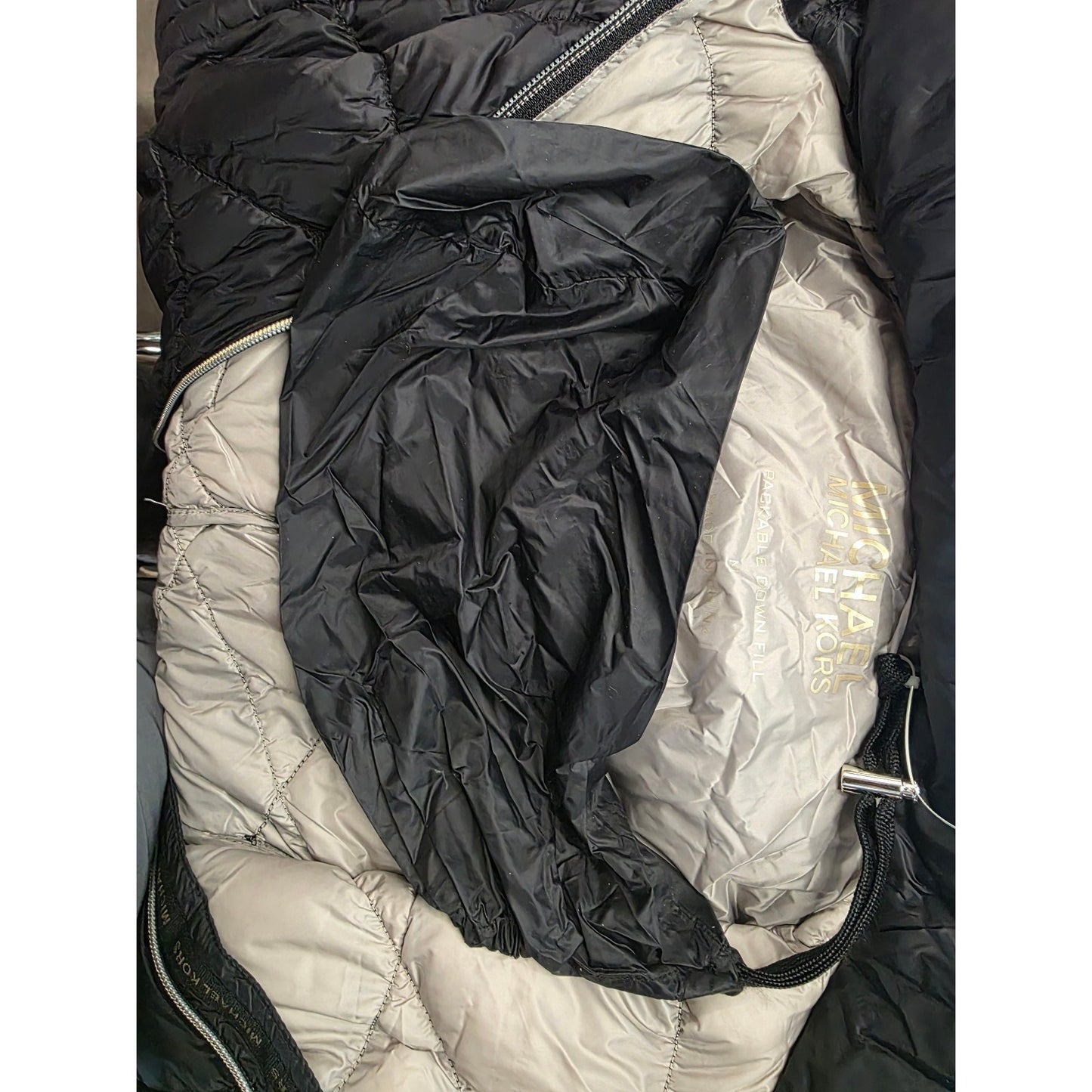 Michael Kors Women Black Removable Hooded Down Fill Packable Jacket Coat Medium