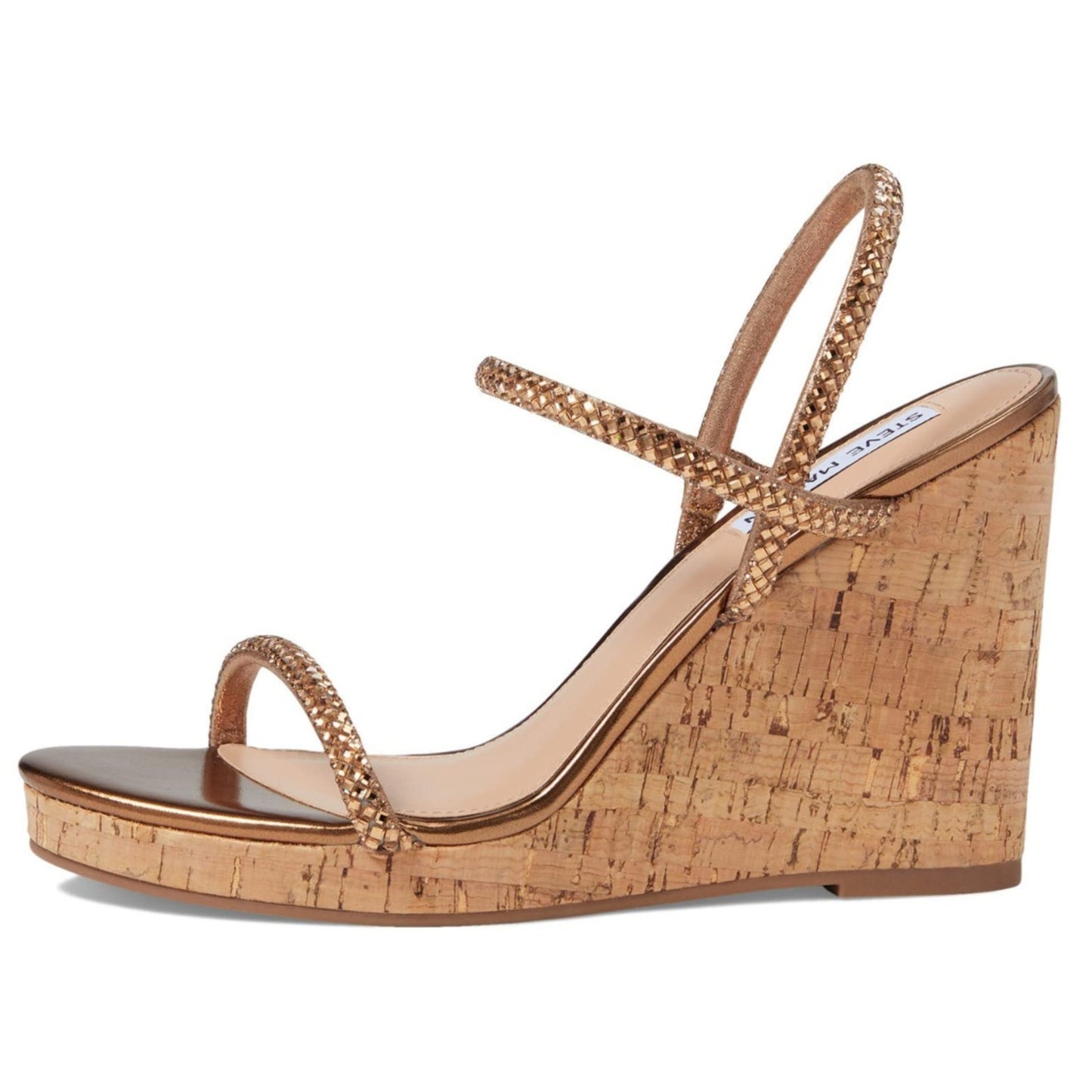 STEVE MADDEN Udell Morgan Rhinestone Wedge Sandals in Bronze 9.5 M