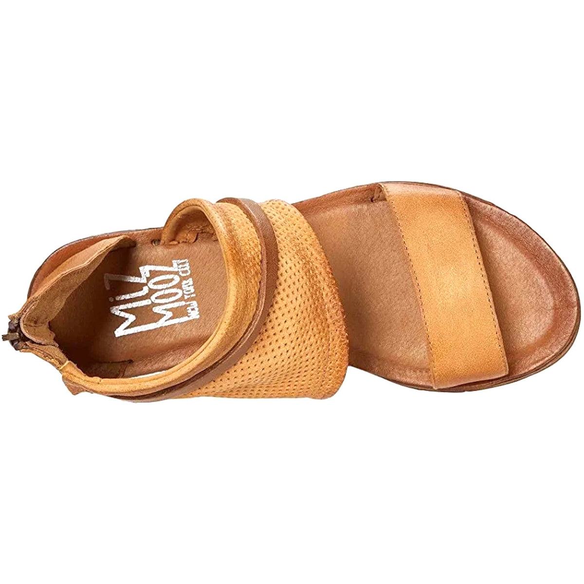 Miz Mooz Leather Flat Back Zip Sandals Franca in Wheat Size 10 Us 41 Uk