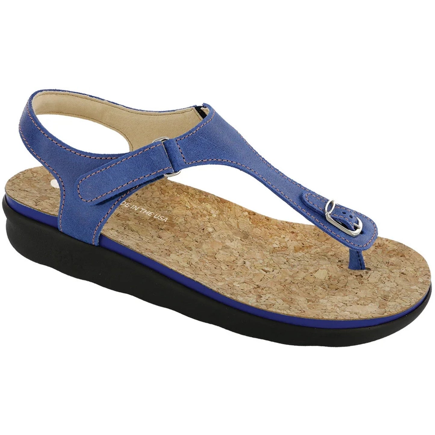 SAS Marina Blue Thong Wedge Women's Sandals Leather Blue Size 10.5 Wide