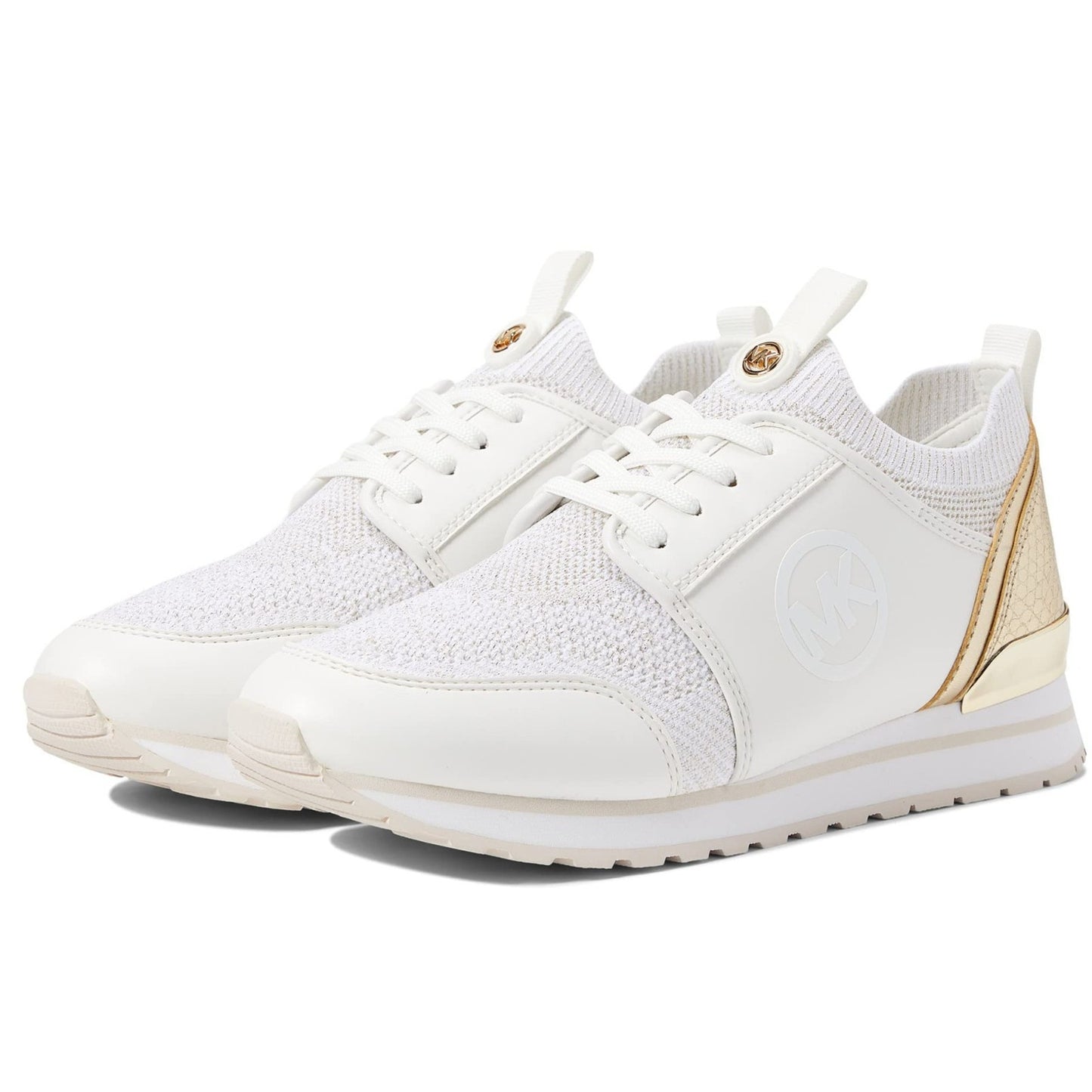 Michael Kors Dash Knit Trainer Sneakers Metallic Stretch Knit Pale Gold Size 9.5
