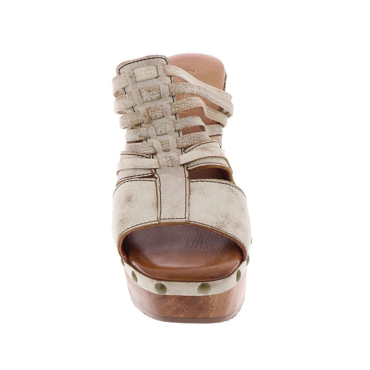 Bed Stu Shantel Womens Sandals White-Distressed Leather Woodgrain Heel 9.5 M