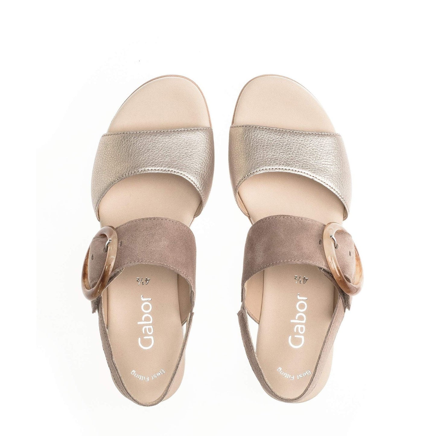 Gabor Women's 64.645 Puder Rabbit Leather Wedge Sandals Silver beige Size 8.5 M
