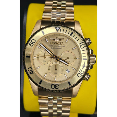 Invicta Pro Diver Titan Men's Luxury Watch Chrono Gold Dial - 43mm, Gold Invicta