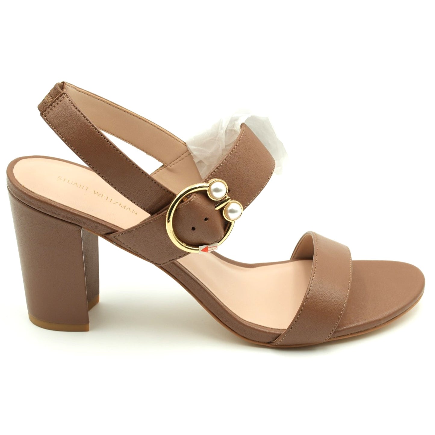 Stuart Weitzman Women's Sandal Pearlring Block 75 leather Camel size 9.5