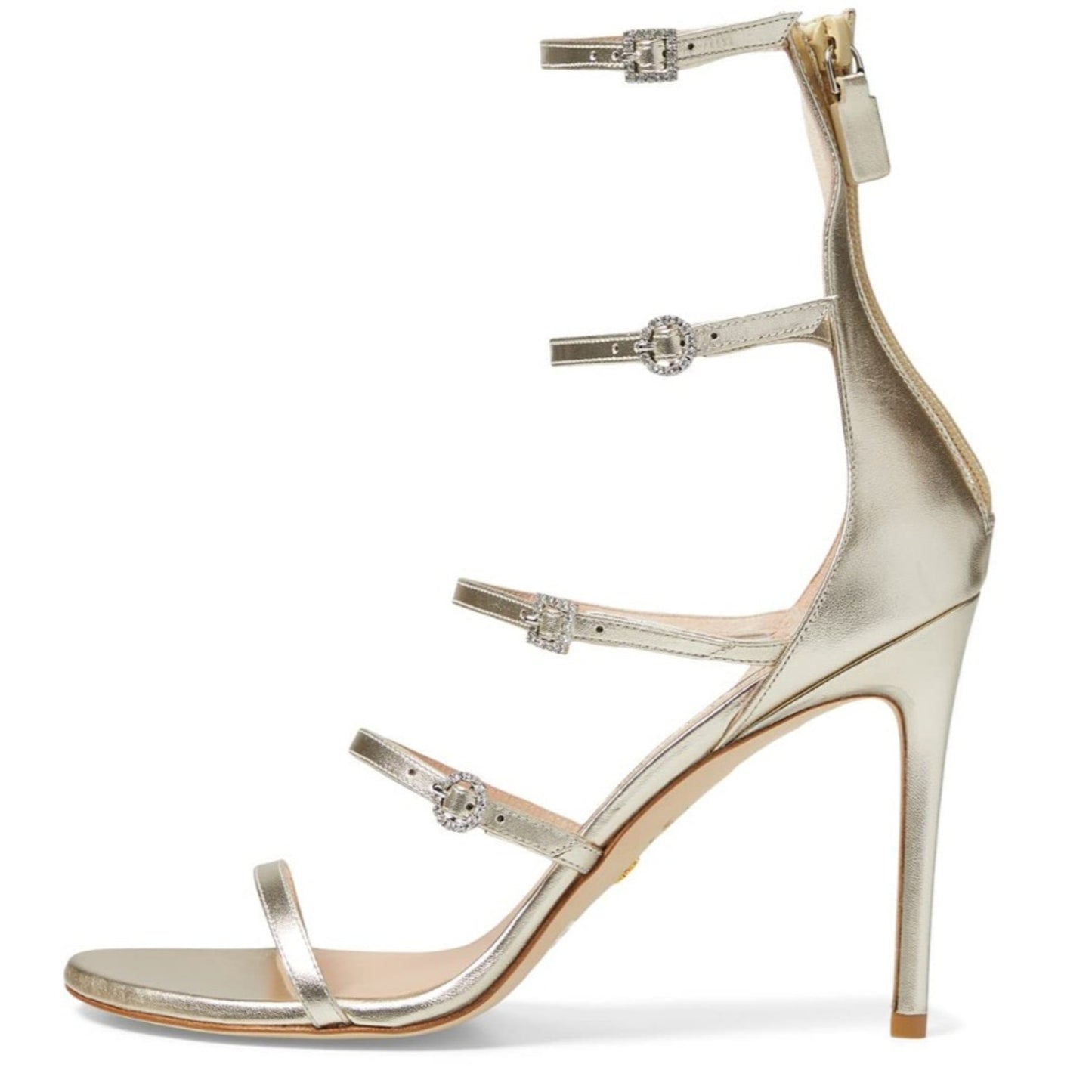 NIB Stuart Weitzman Nudist Crystal Buckle 100mm Silver Sandal Platino 8.5 B