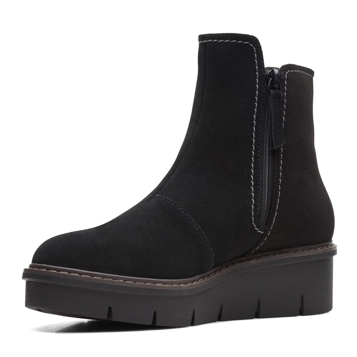 Clarks Airabell Style Ankle Boots Womens 8.5 M Wedge Zip Suede Black NEW