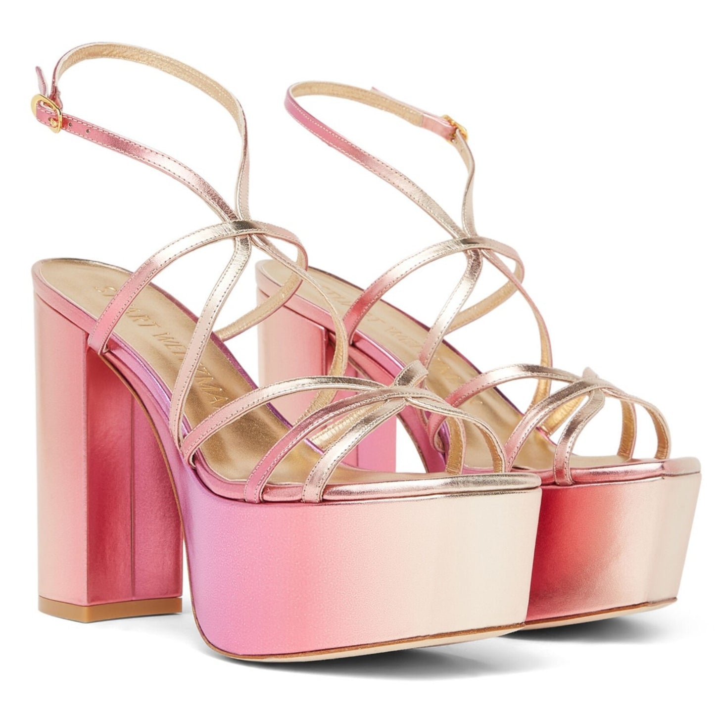 Stuart Weitzman Women's Hot Pink BarelyThere Square High Platform Sandal 7.5 B