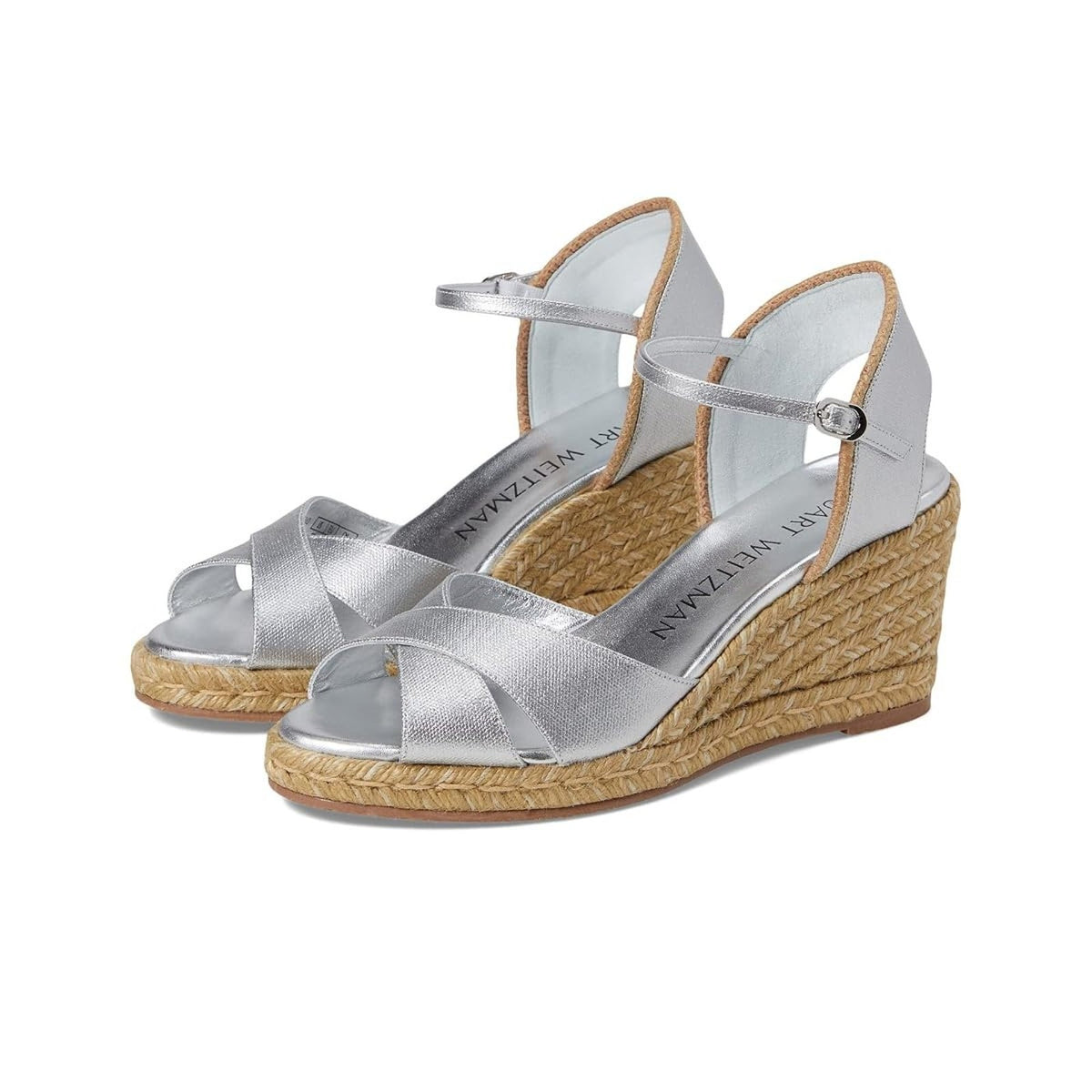 Stuart Weitzman Mirela II Women's Espadrille Wedge Sandals – Silver/Natural 9 B