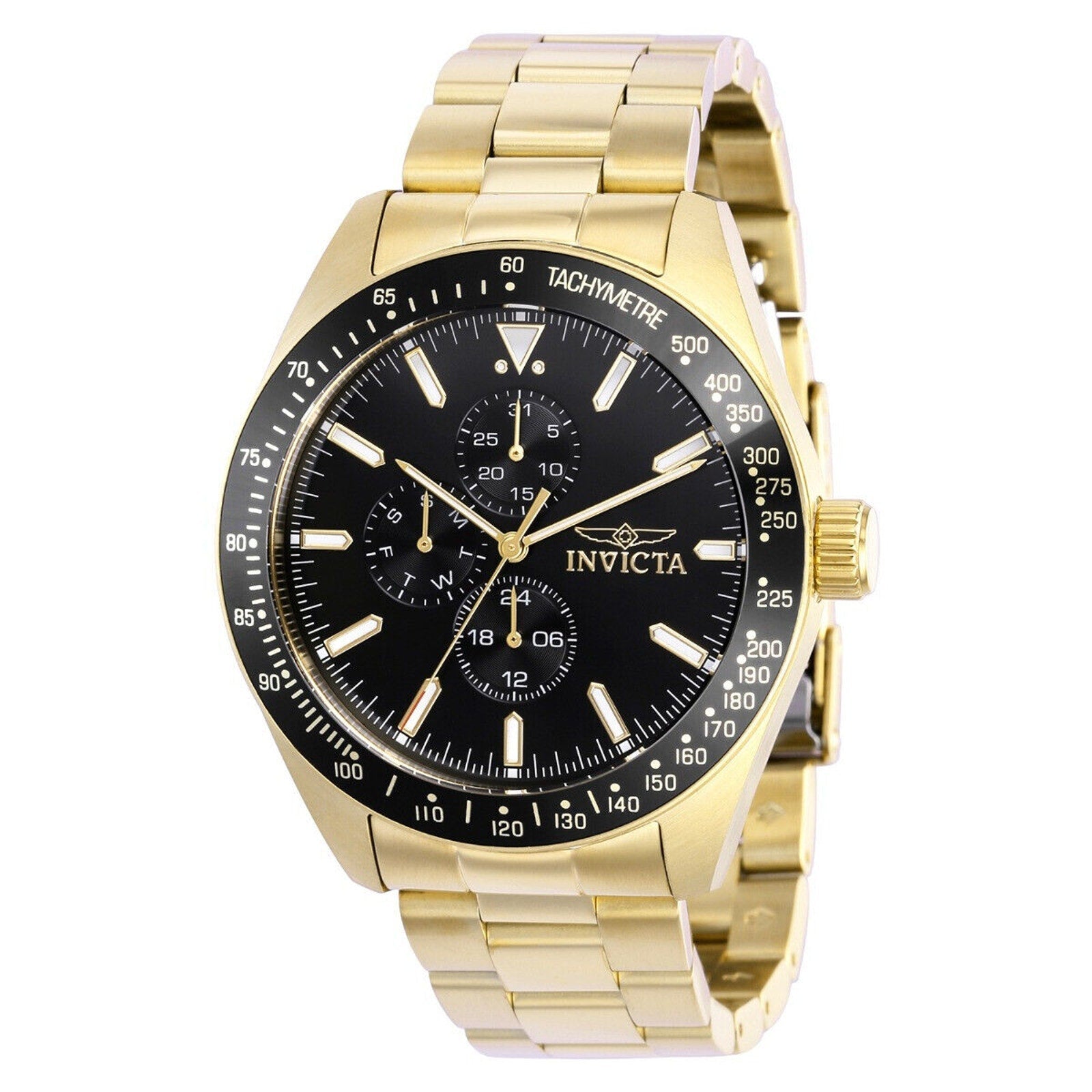 Invicta Men's Aviator Quartz Black Dial Gold-Tone Stainless Steel Watch Invicta