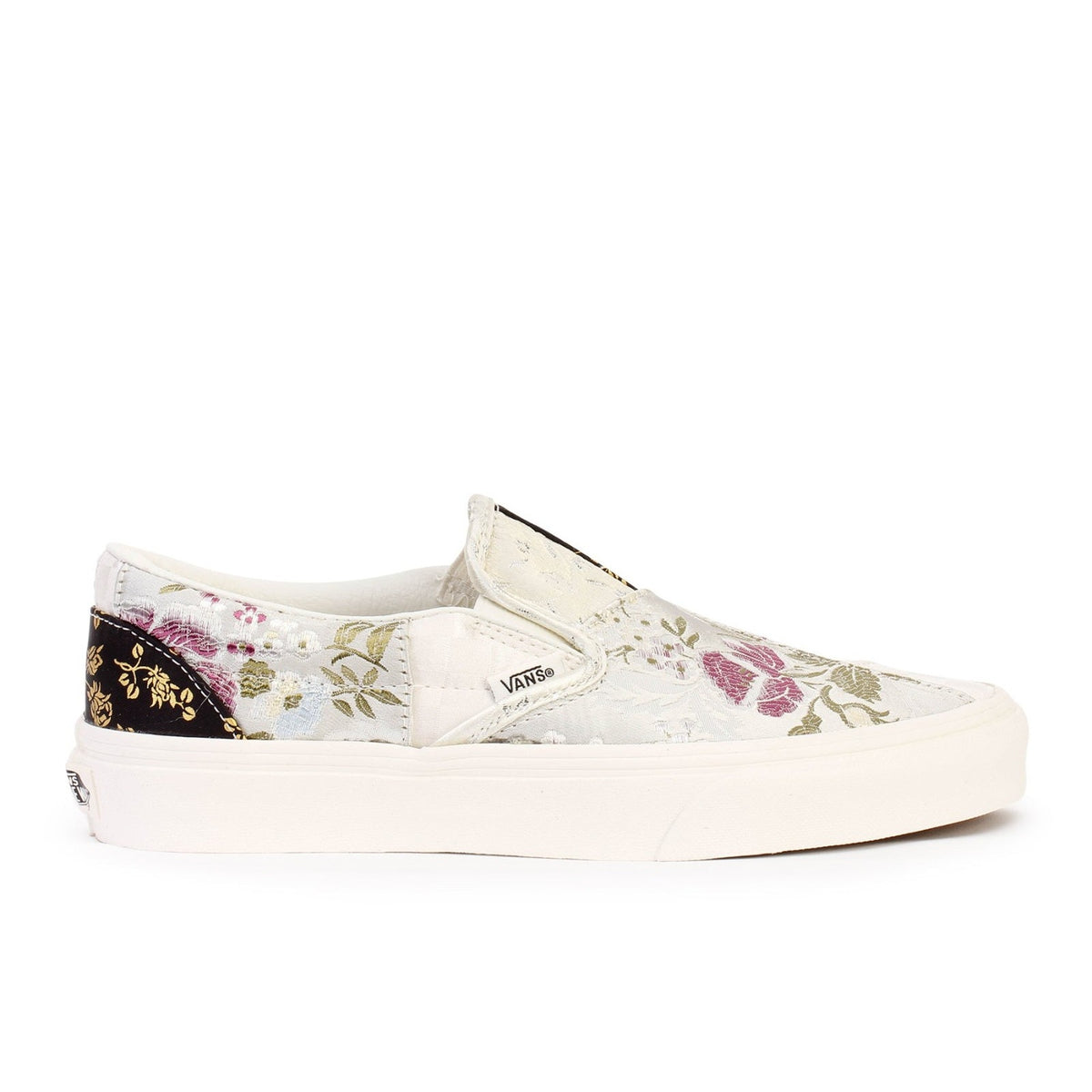 Vans Slip-On Shoes White Floral Patchwork Brocade Skate Textile Women Size 8