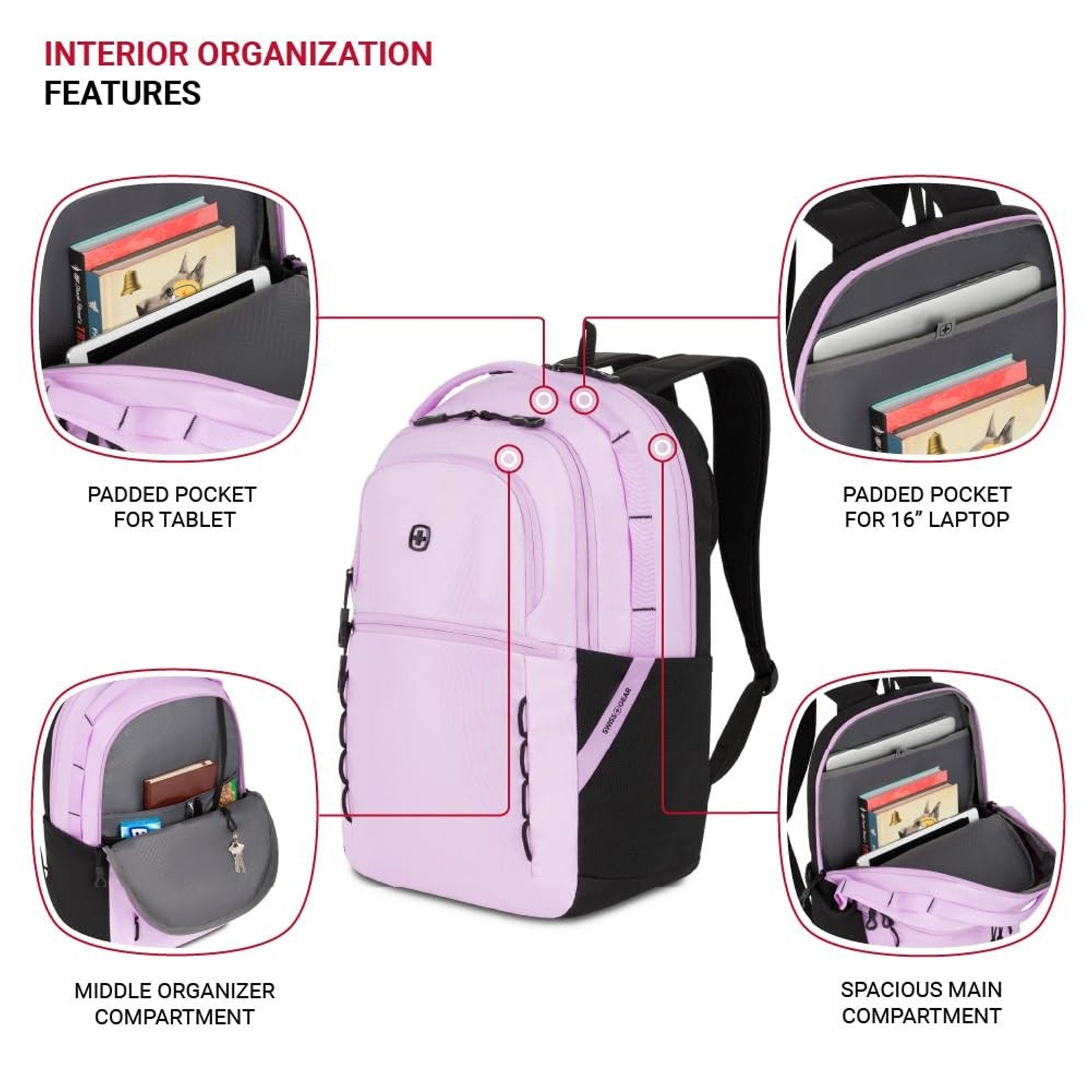 SwissGear Versa Laptop Backpack, Pastel Lilac, 18.25"x12.5"x6.25" SWISSGEAR