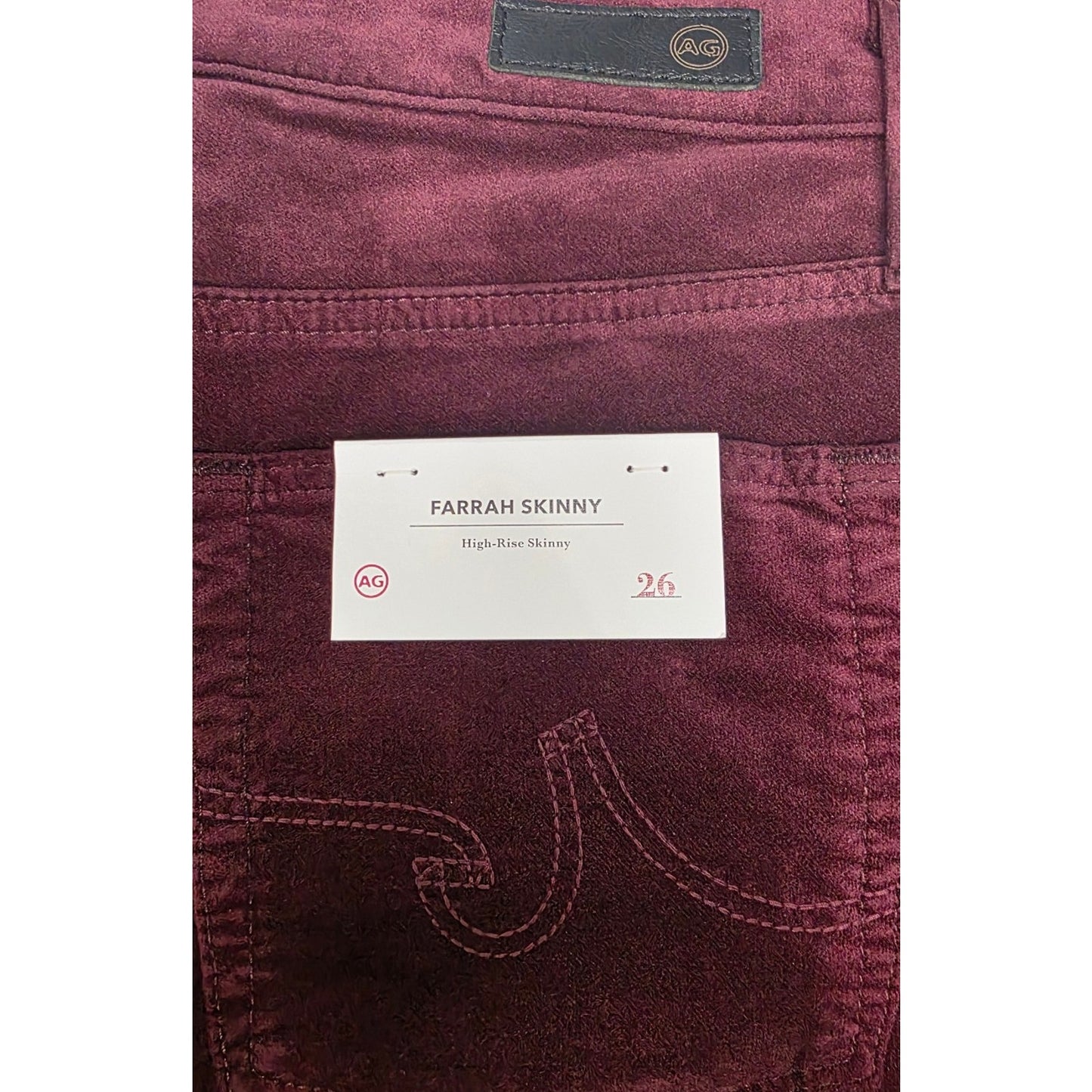 AG Adriano Goldschmied The Farrah Skinny High Rise Skinny Jeans Burgundy Size 26