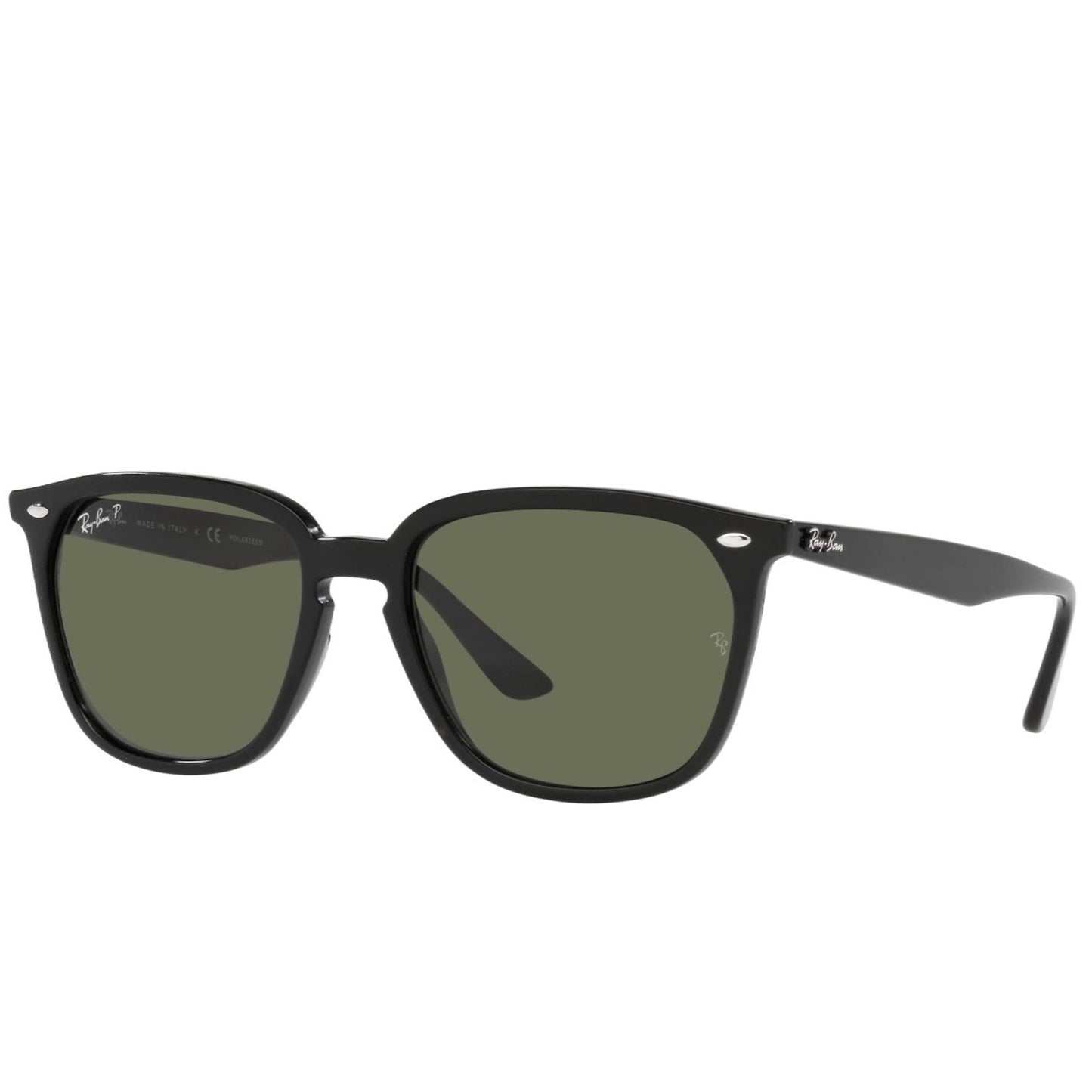 Ray-Ban Unisex RB4362 Square Sunglasses, Black/Dark Green Polarized, 55 mm