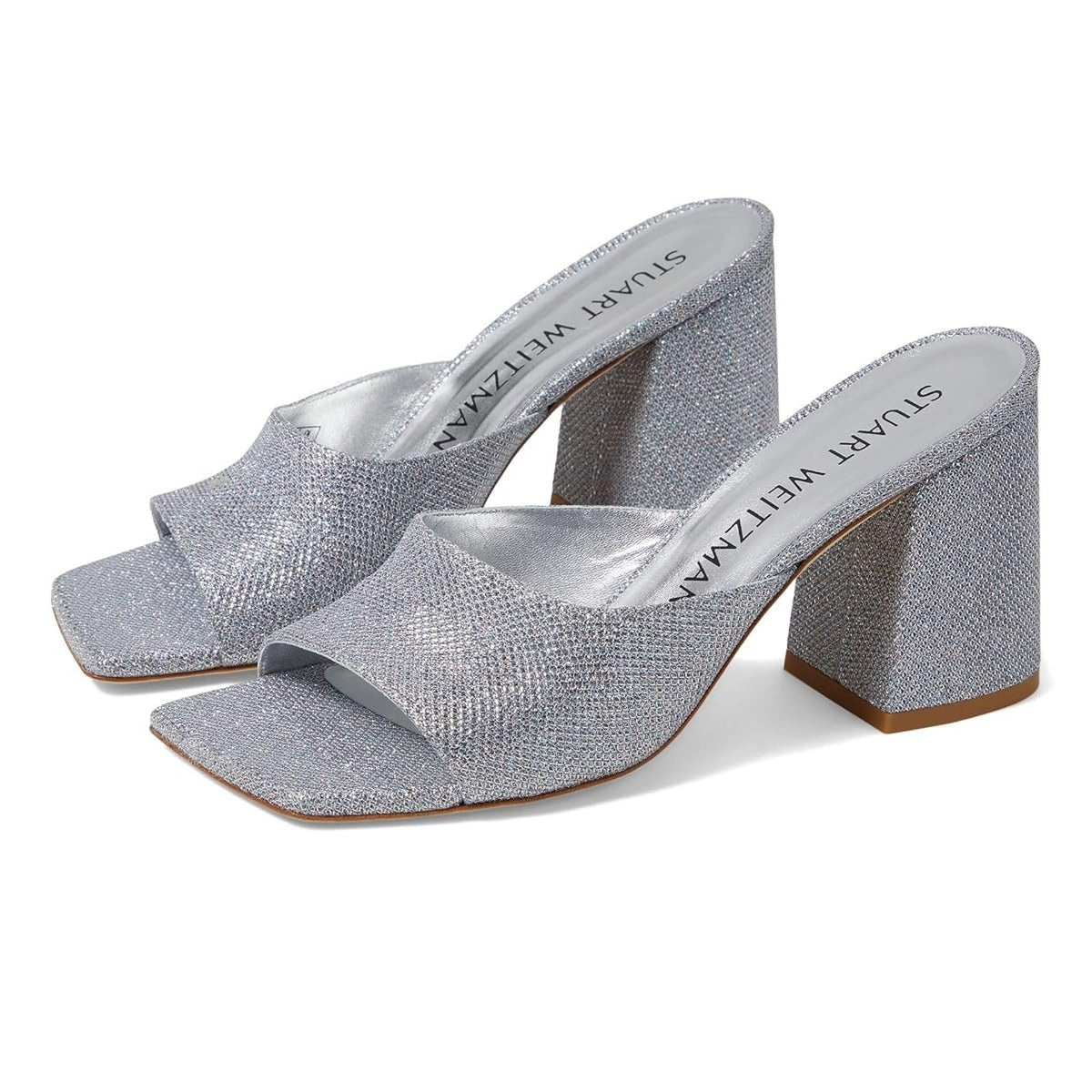 Stuart Weitzman Tia 85 Flareblock Slide Women's Sandals Silver 9.5 B