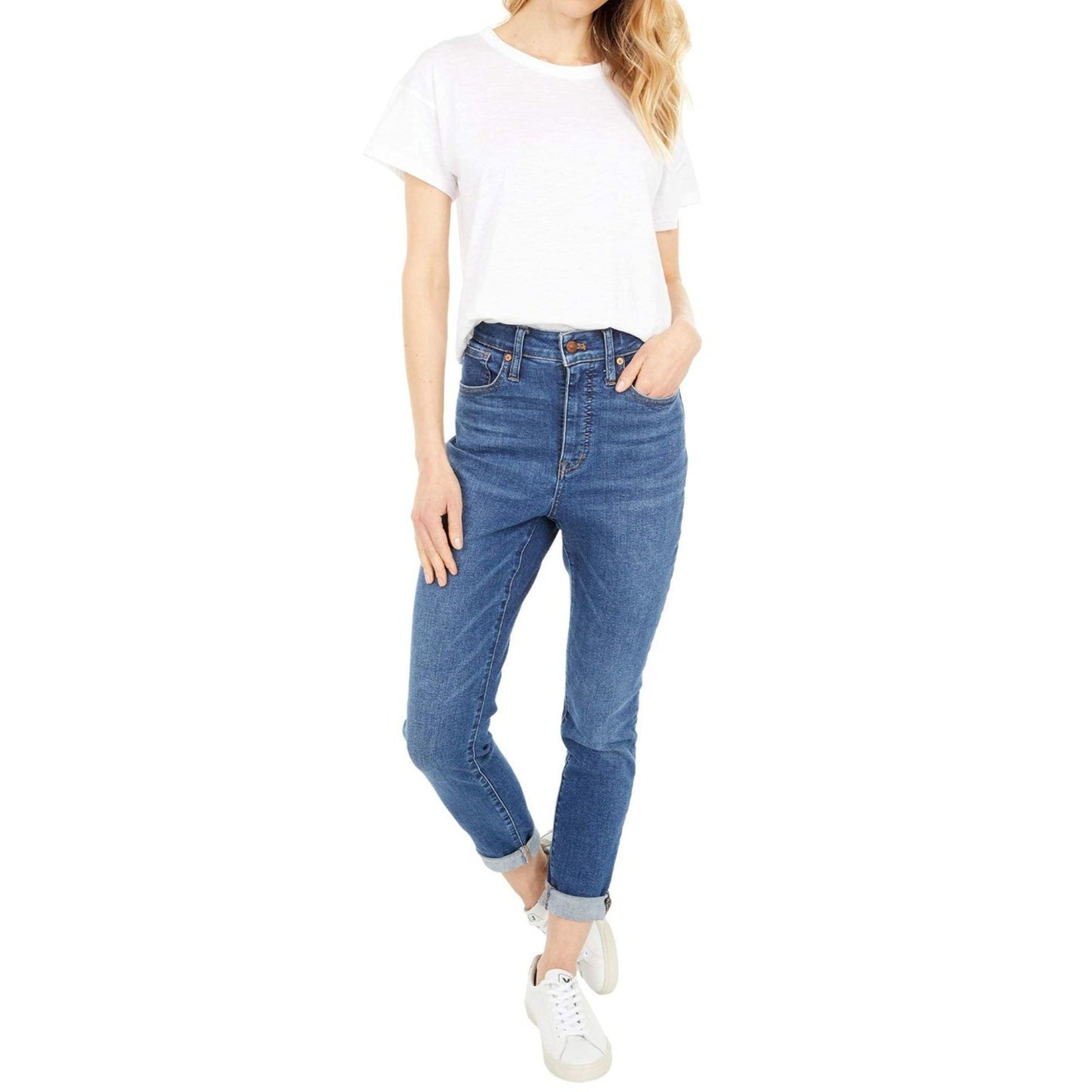 MADEWELL Women’s White Short Sleeve Whisper Cotton Rib Crew Neck Tee Medium