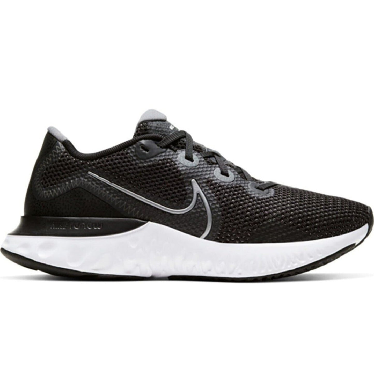 NIKE RENEW RUN LOW TRAINERS WOMEN SHOES Black Metallic Silver White Size 9 M
