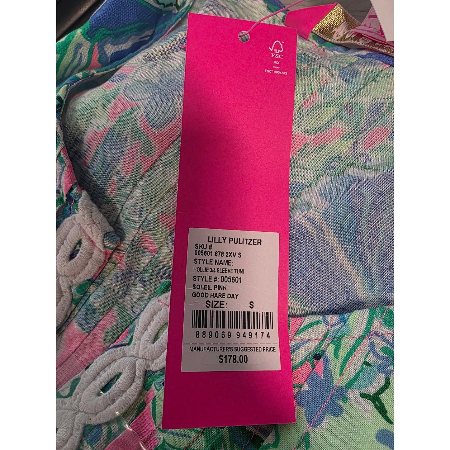 Lilly Pulitzer Women's Soleil Pink Good Hare Day Hollie Tunic Dress Size Small